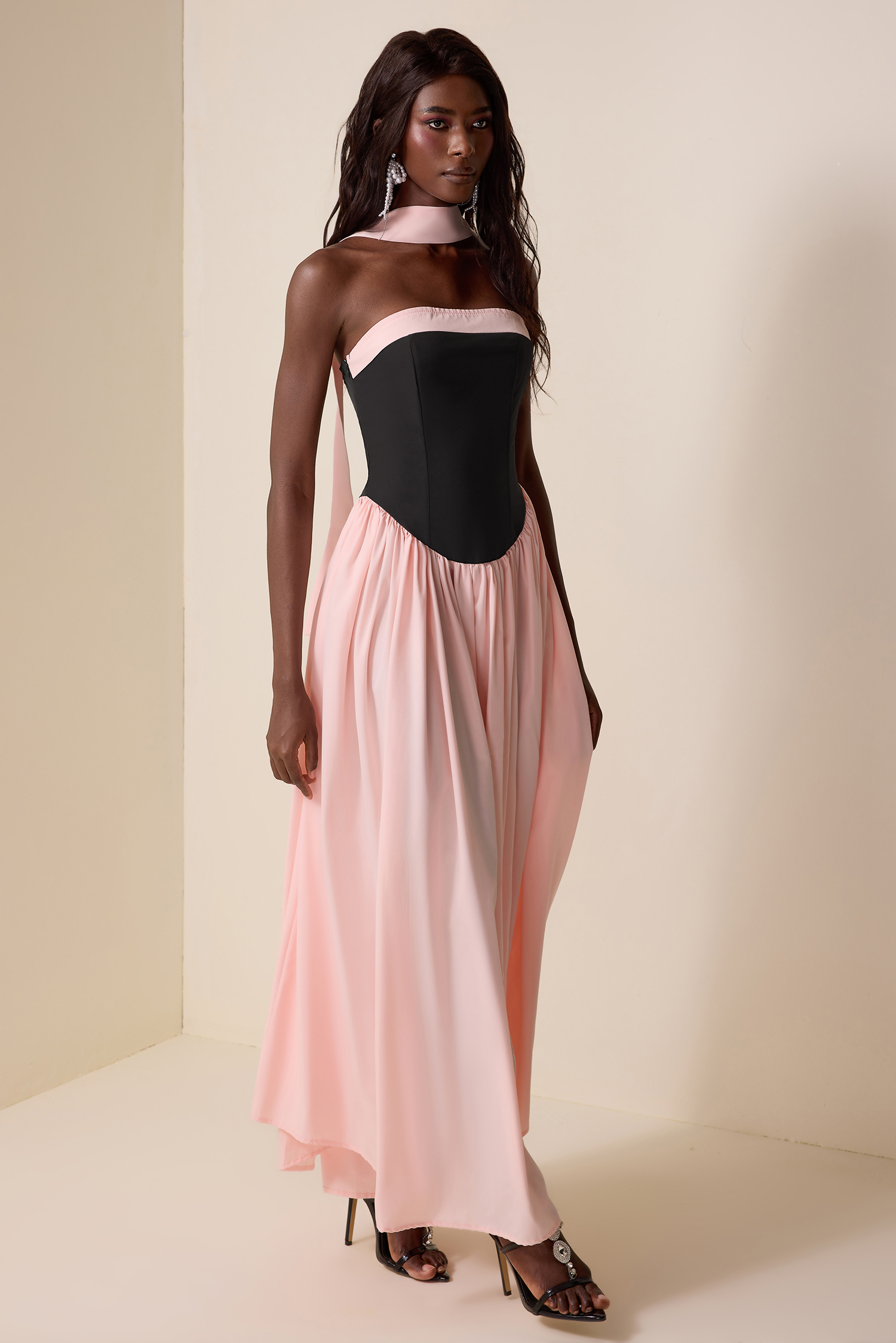 Splicing Off-Shoulder Sleeveless Maxi Dress