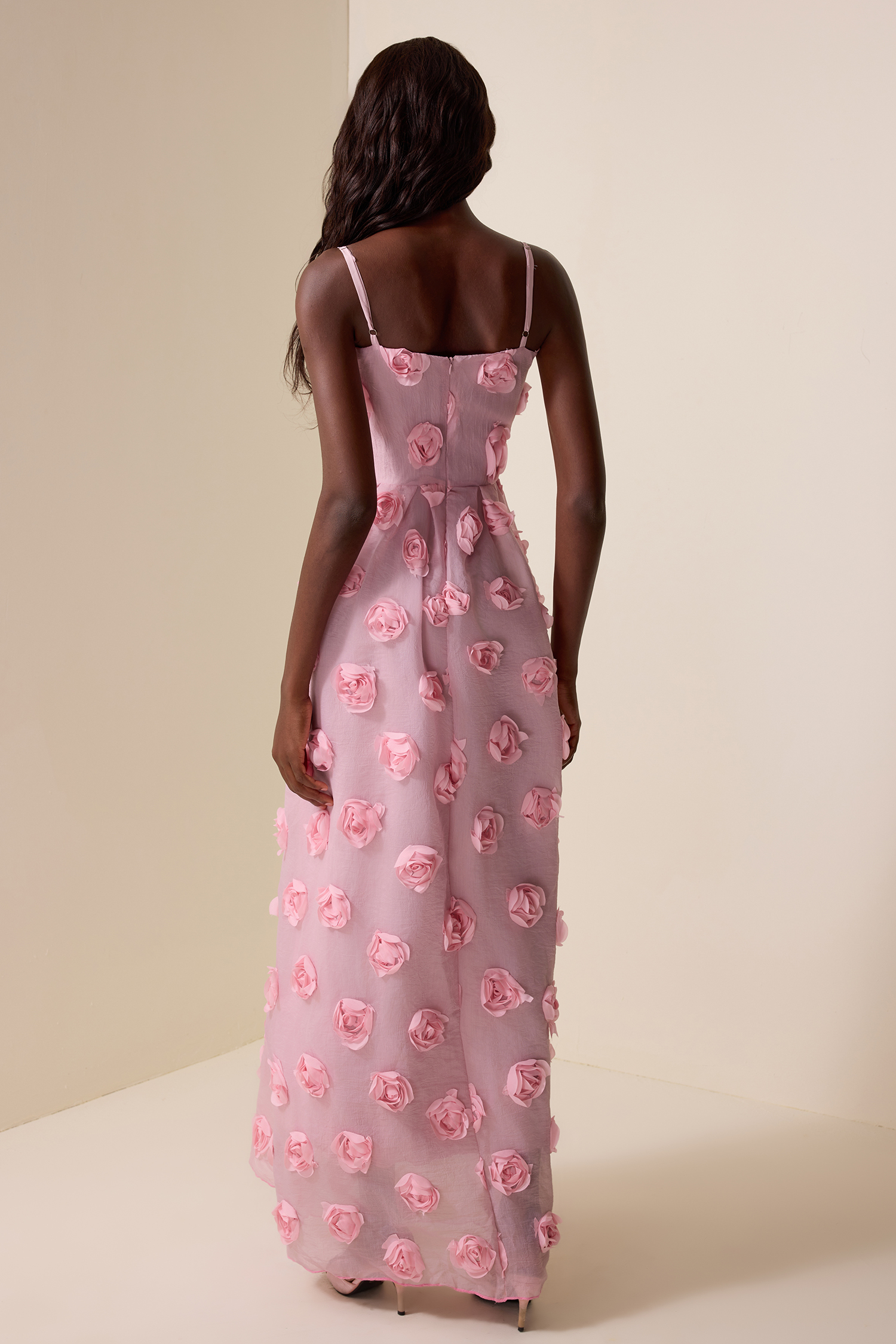 3D Flower Sleeveless Backless Maxi Dress