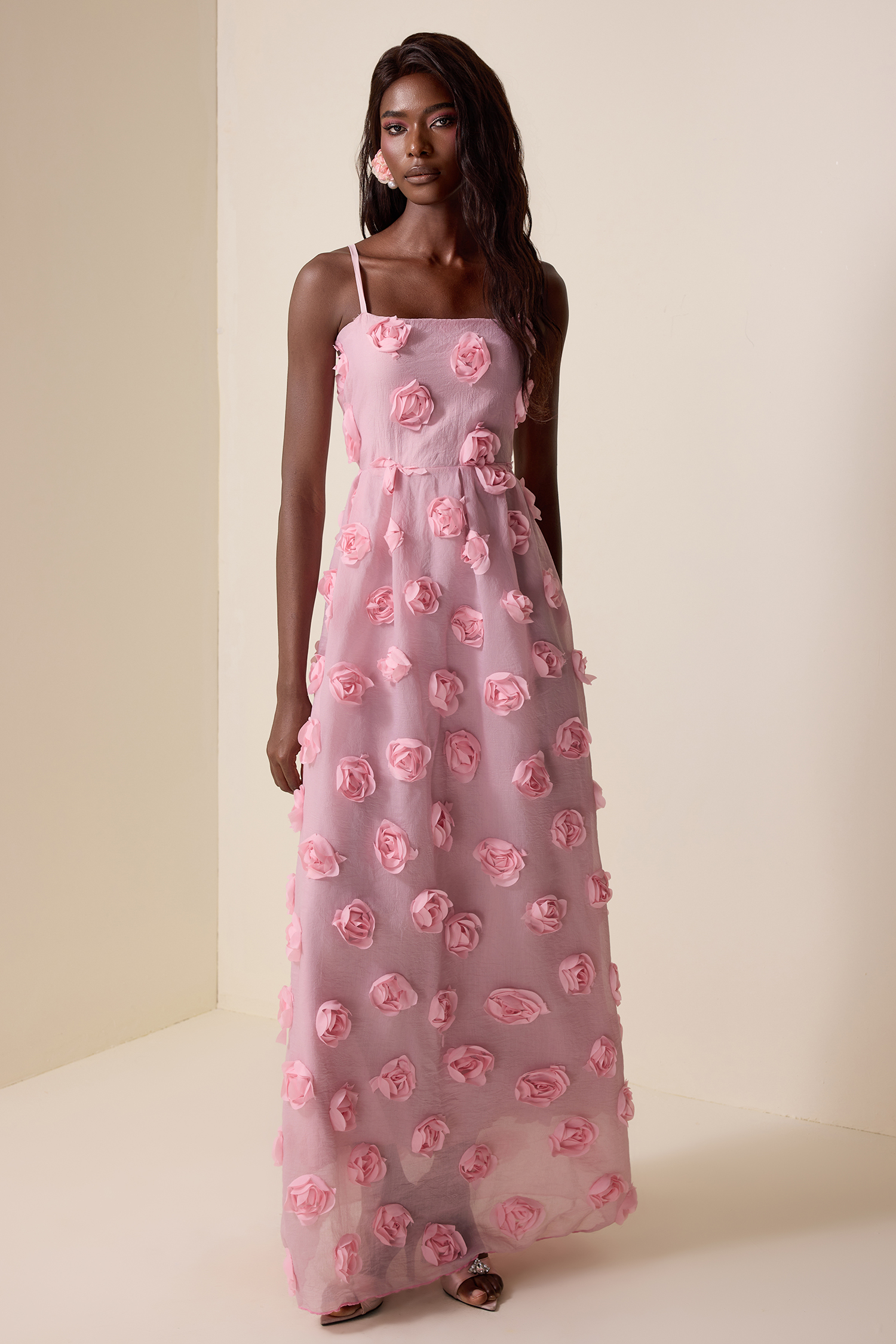 3D Flower Sleeveless Backless Maxi Dress