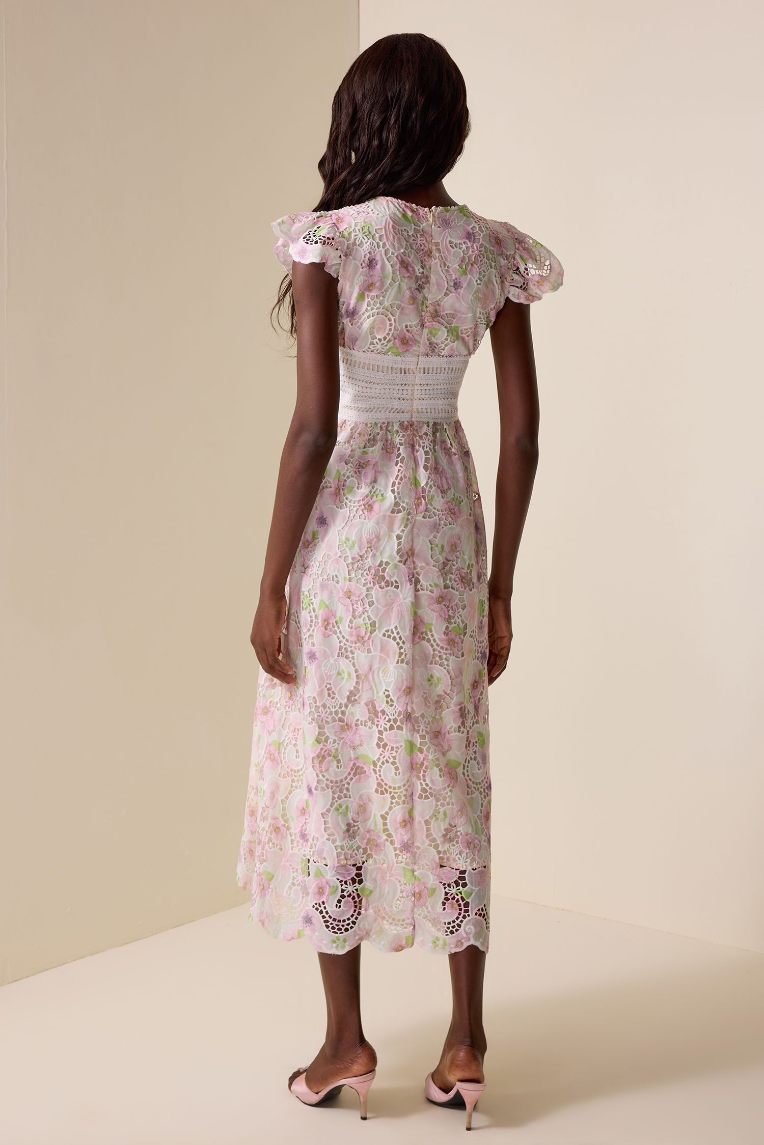 Lace Floral V-Neck Midi Dress