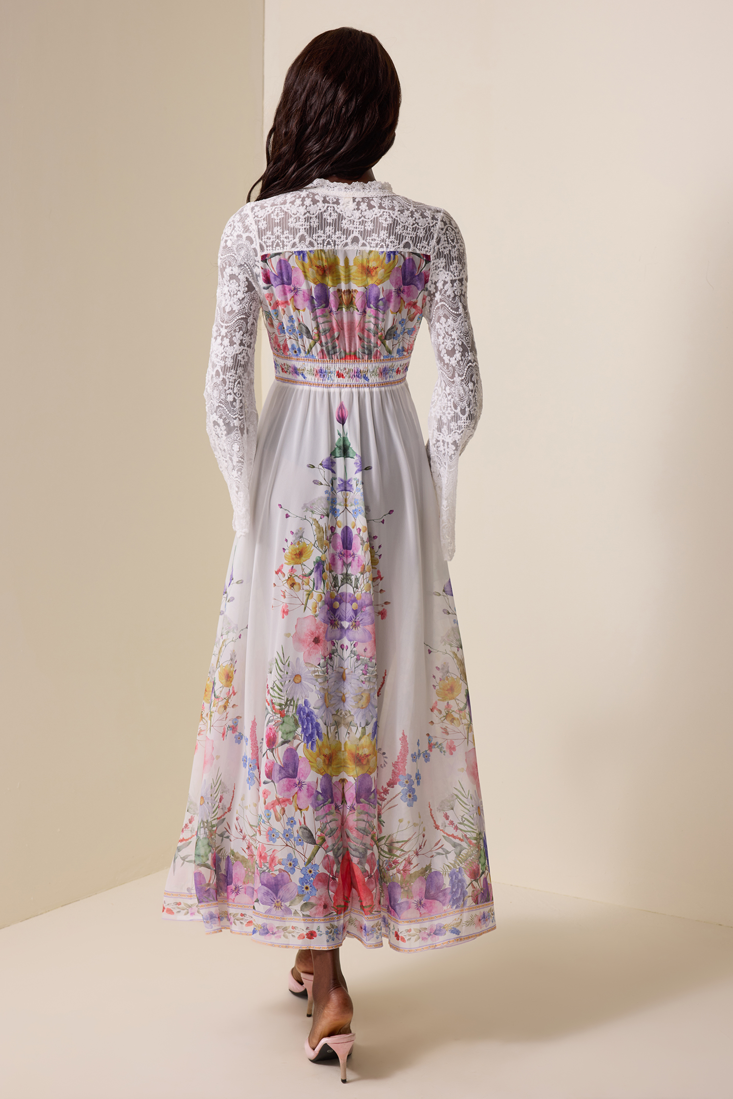 Lace Floral V-Neck Midi Dress