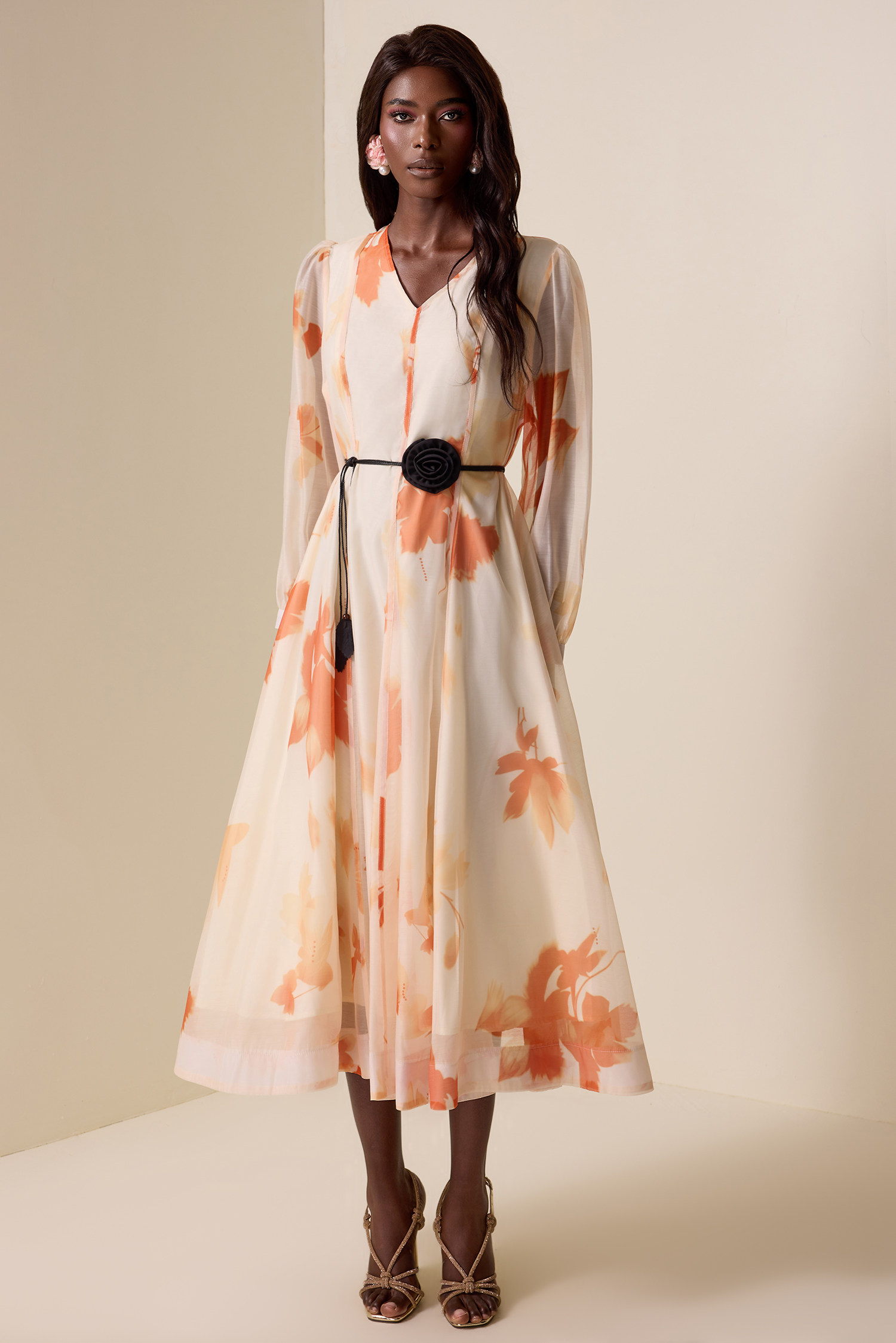 Chiffon Floral V-Neck Maxi Dress