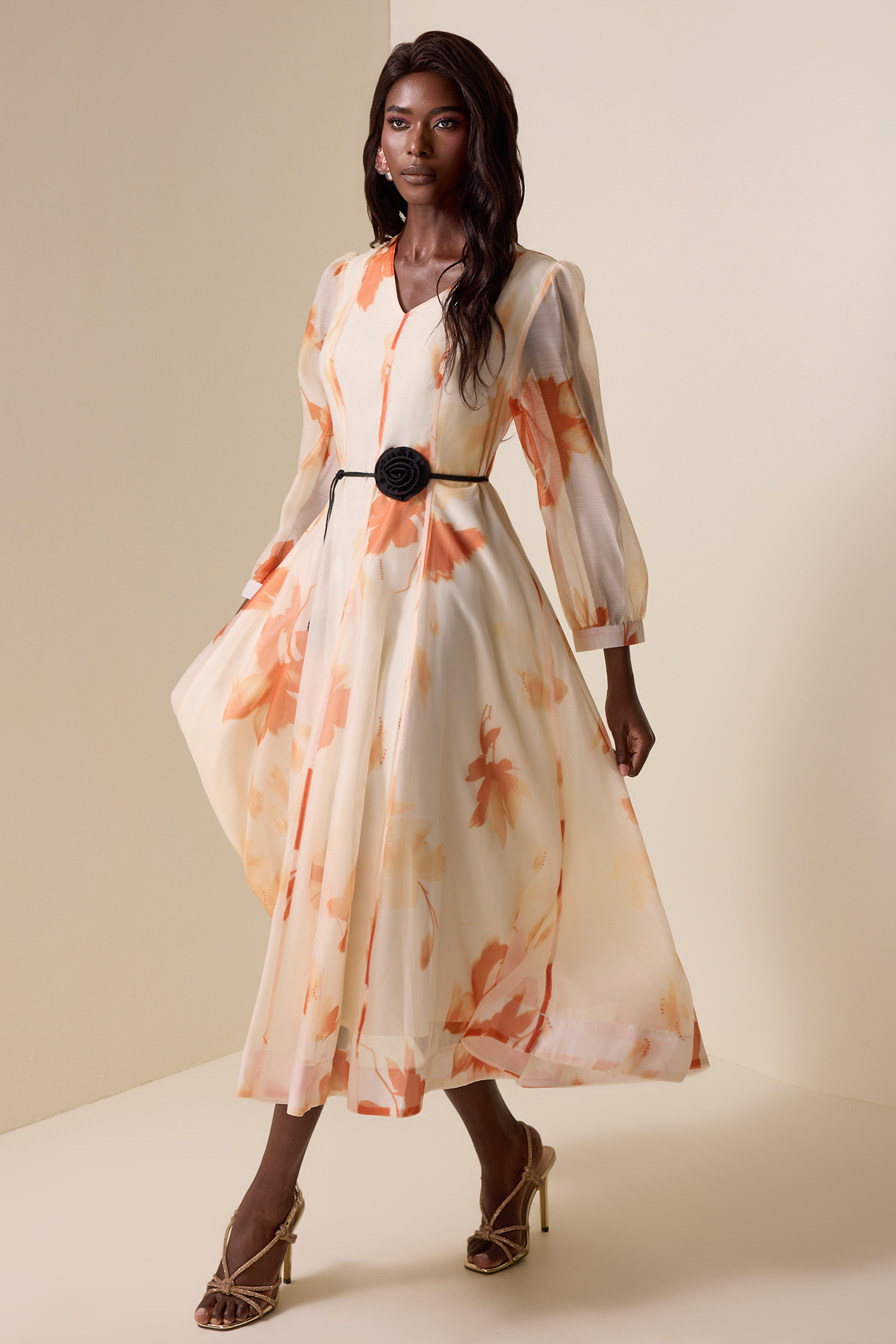 Chiffon Floral V-Neck Maxi Dress