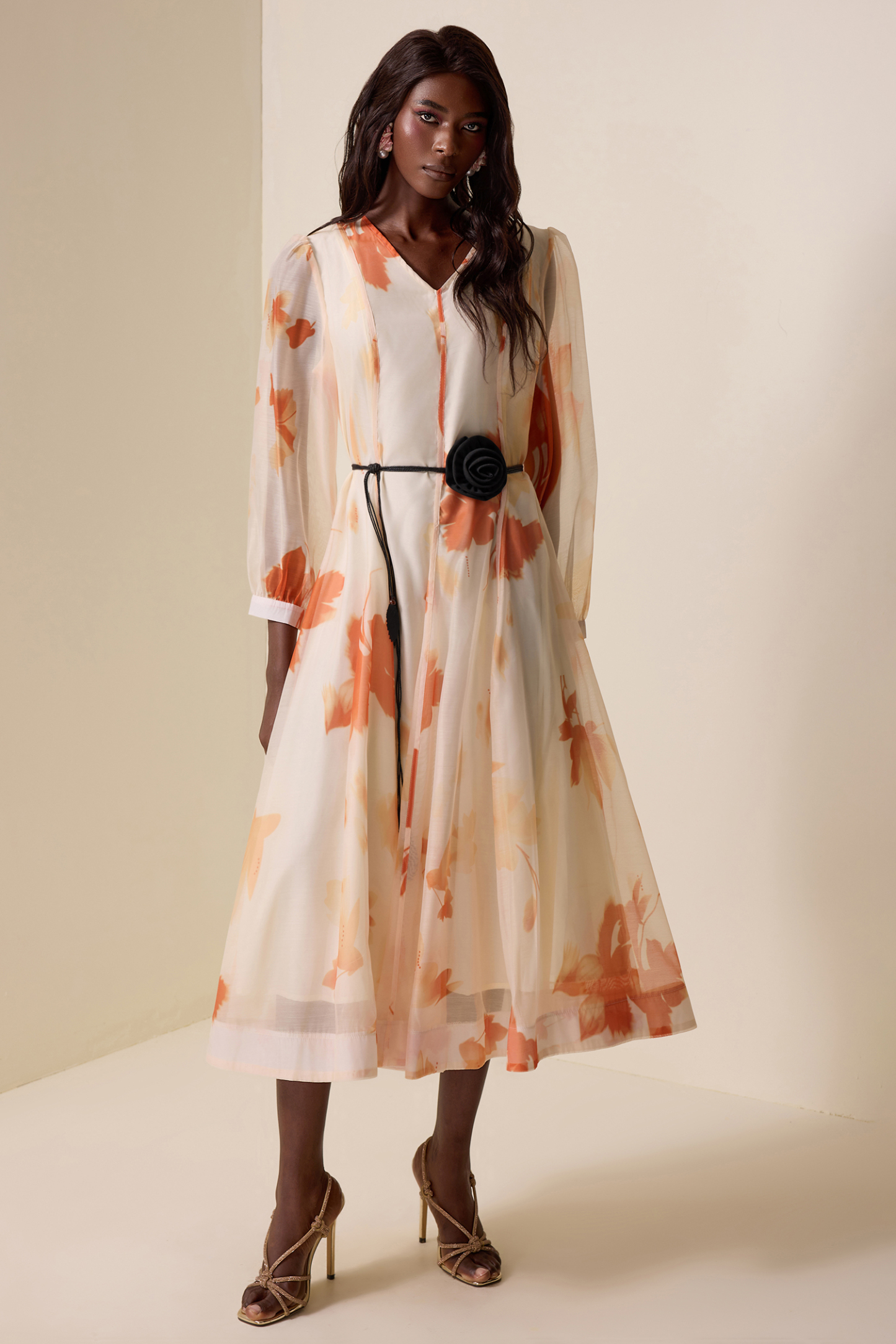 Chiffon Floral V-Neck Maxi Dress