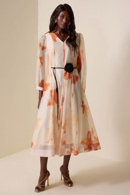 Chiffon Floral V-Neck Maxi Dress