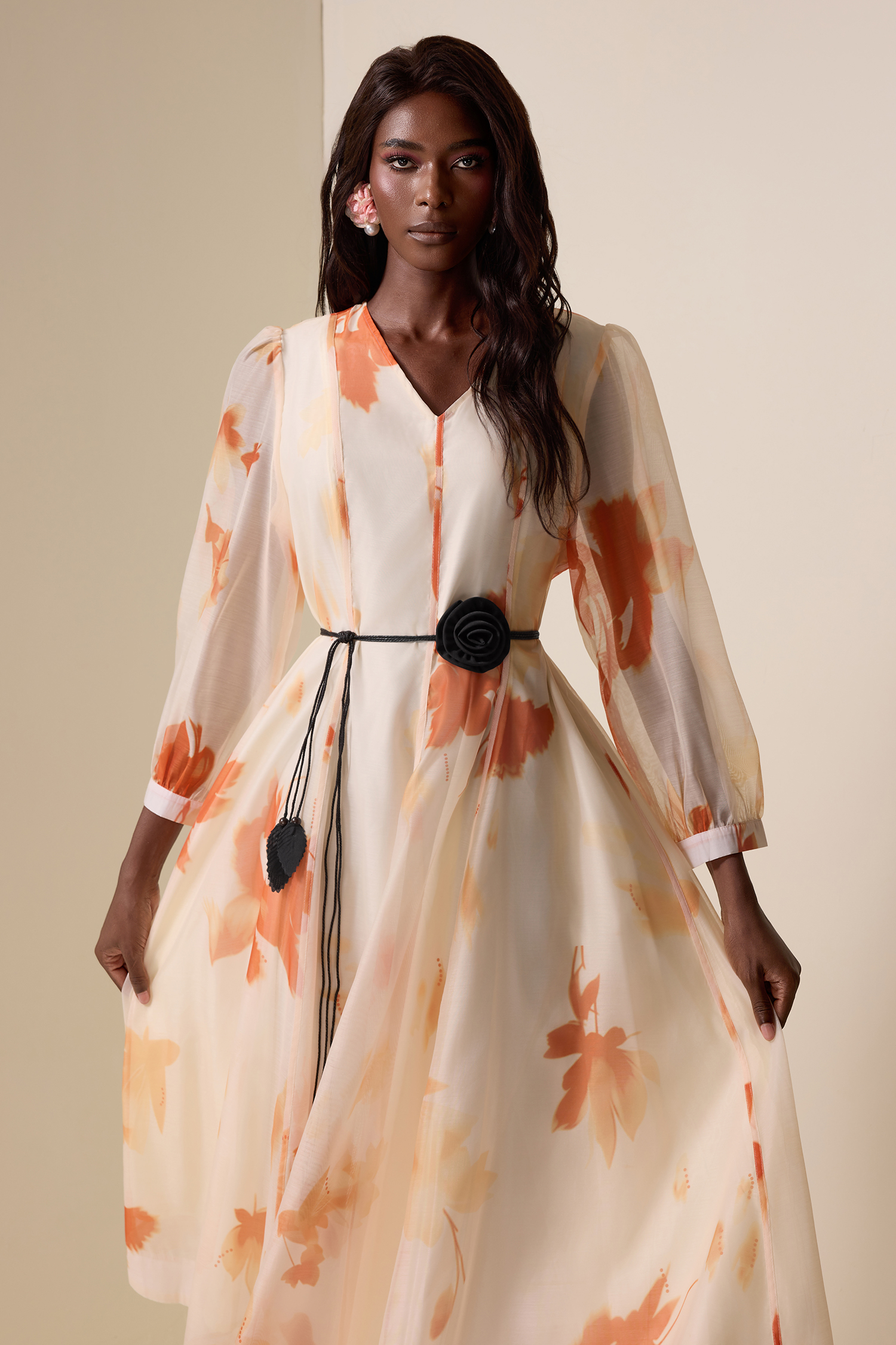 Chiffon Floral V-Neck Maxi Dress