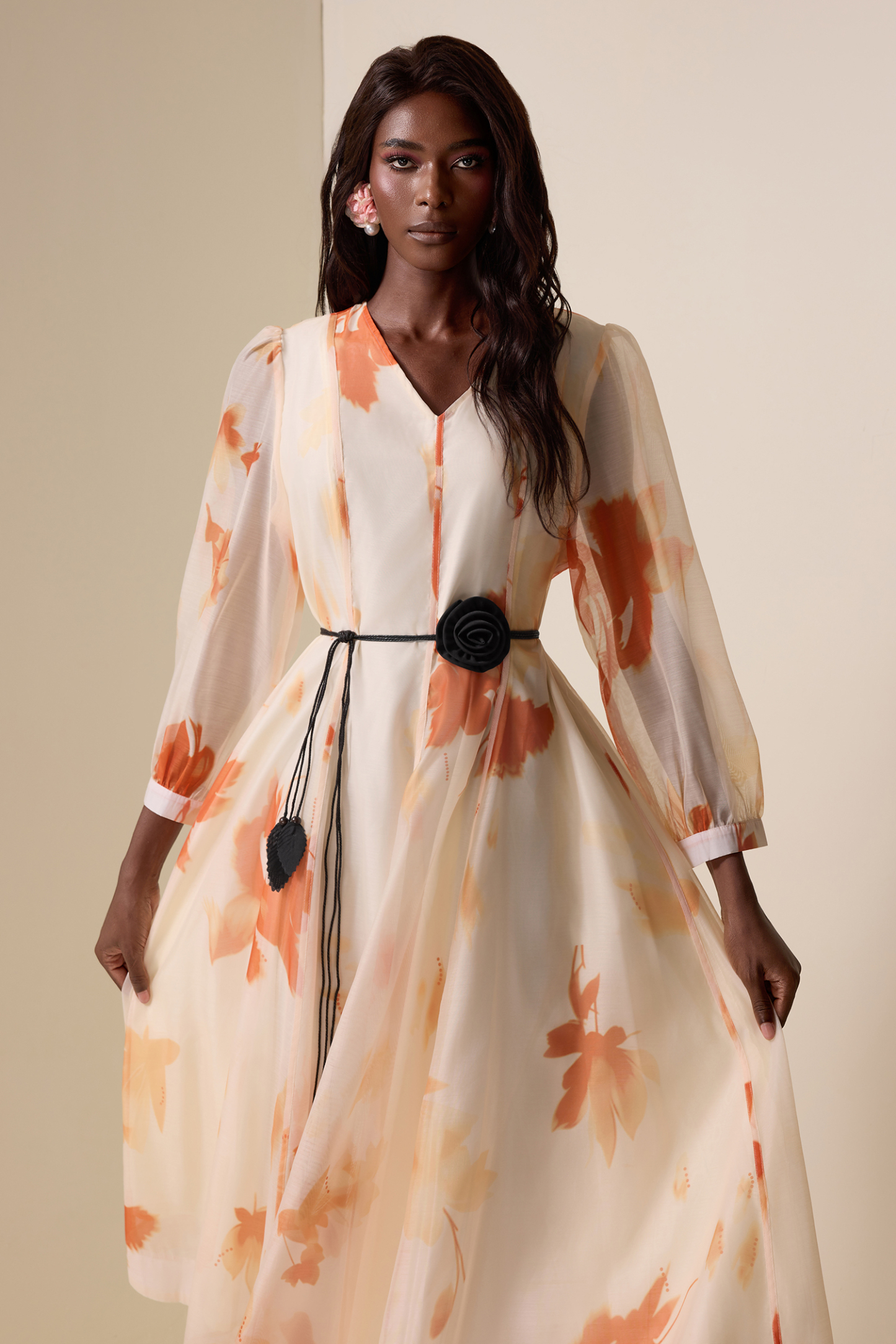 Chiffon Floral V-Neck Maxi Dress