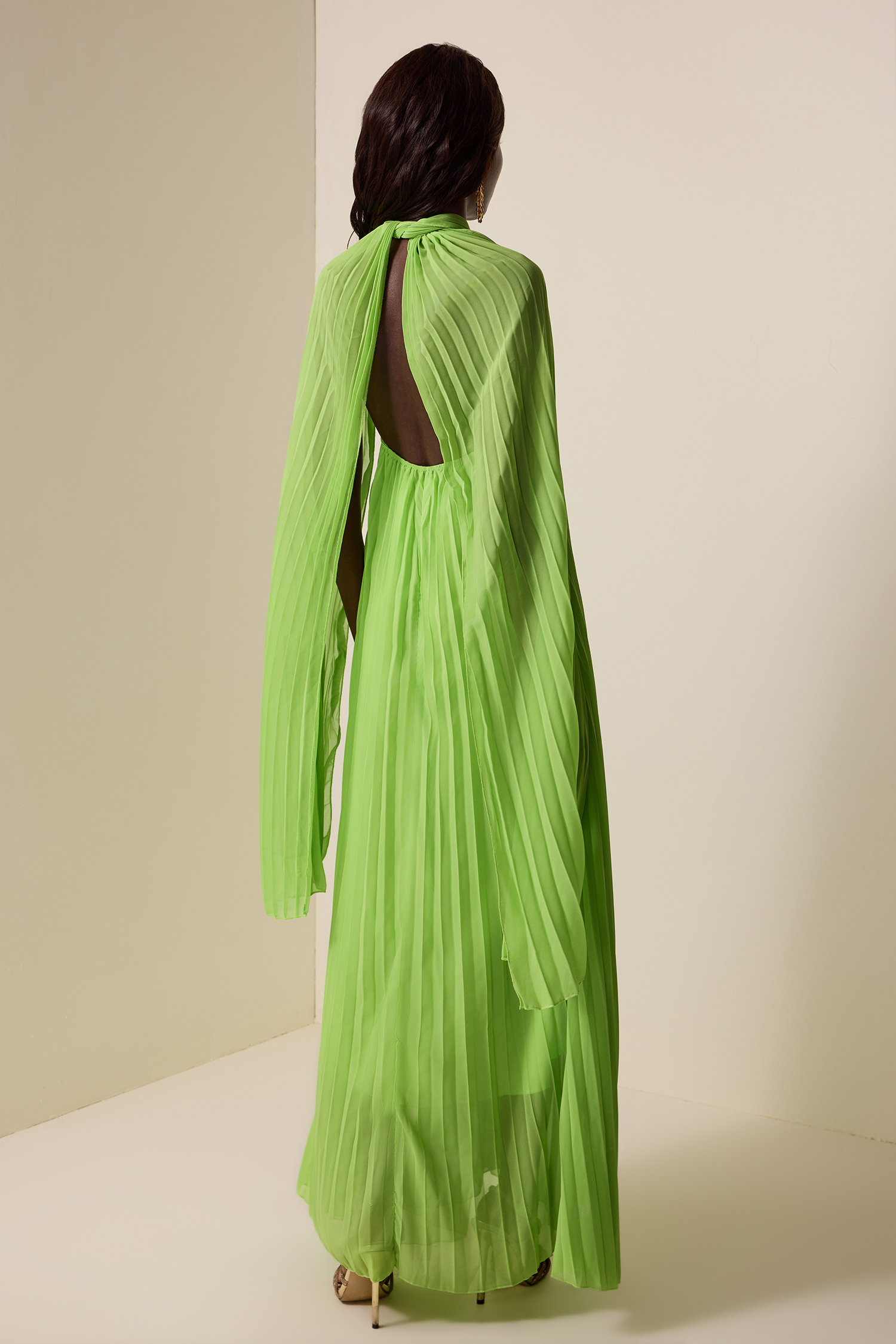 Chiffon Pleated Knotted Maxi Dress