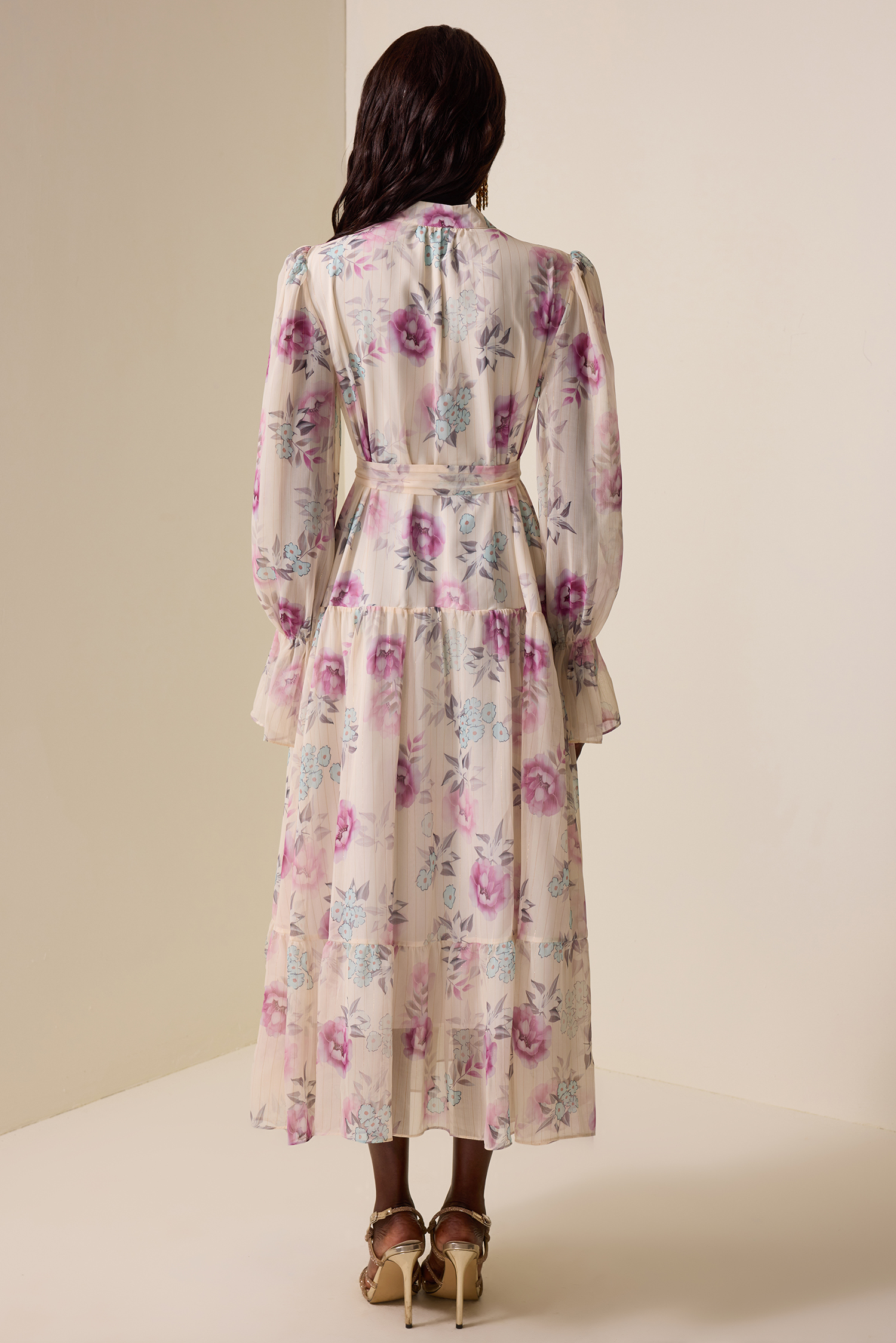 Floral Luxury Lantern Sleeve Midi Dress