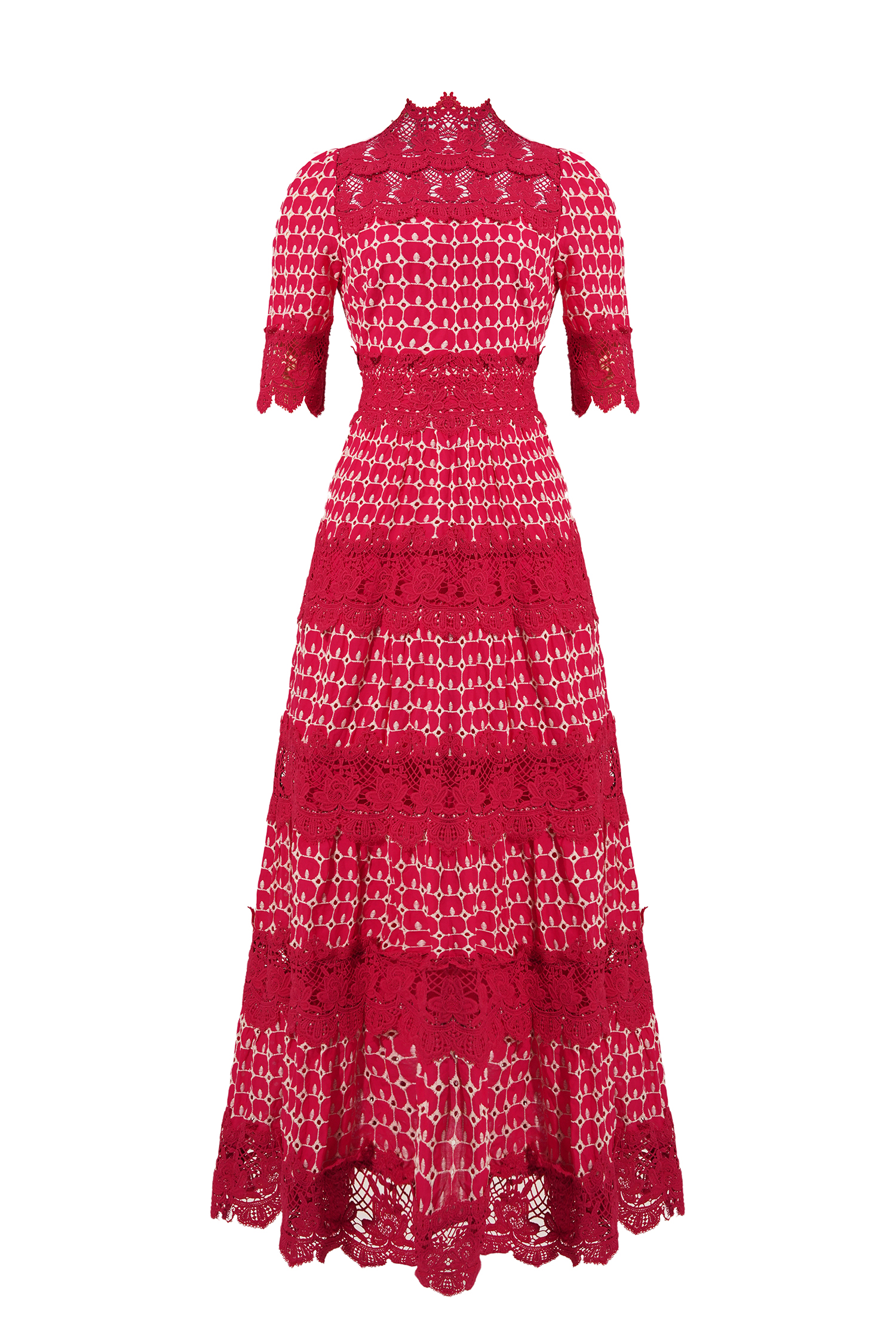 Lace Embroidery Short Sleeve Midi Dress