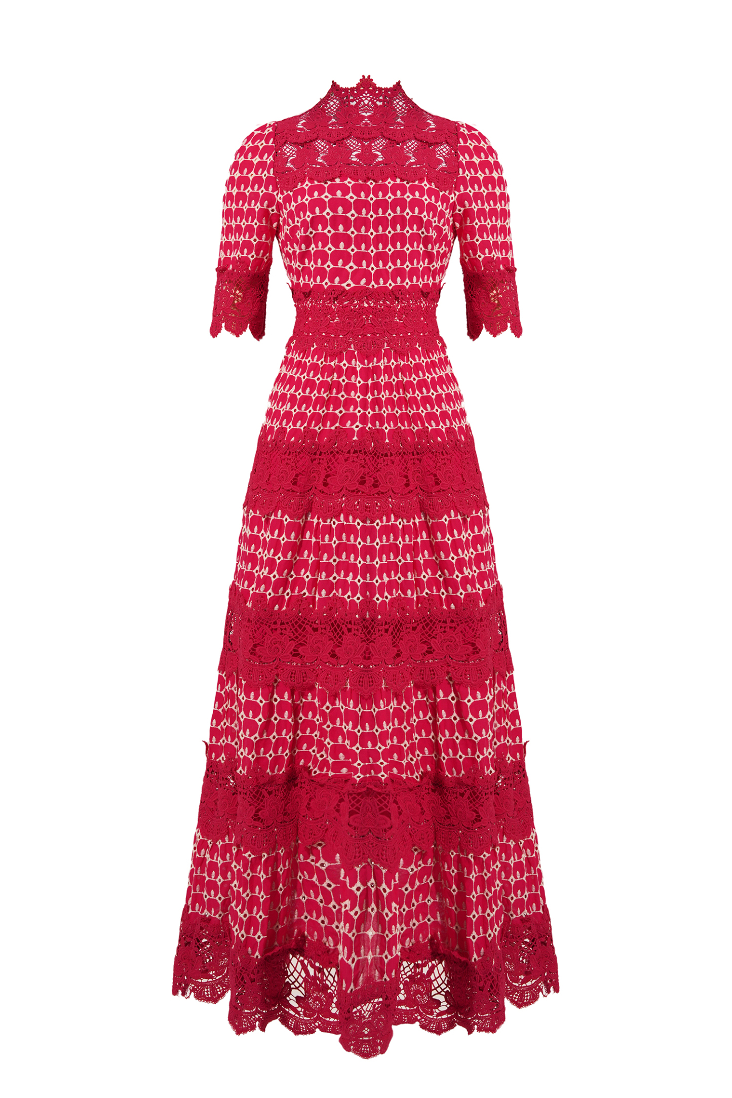 Lace Embroidery Short Sleeve Midi Dress