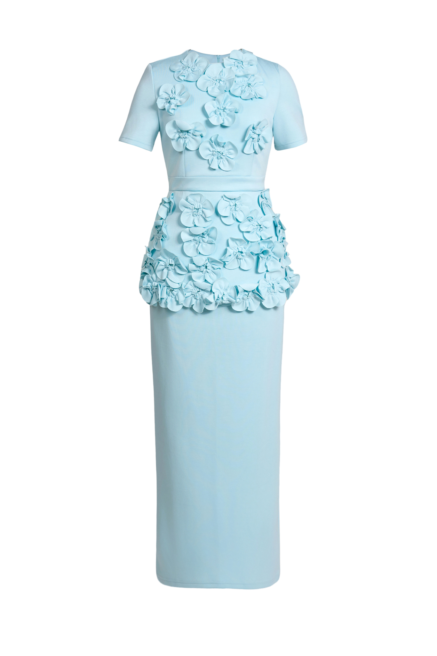 3D Flower Round Neck Short Sleeve Top & Mid Waist Midi Skirt Set