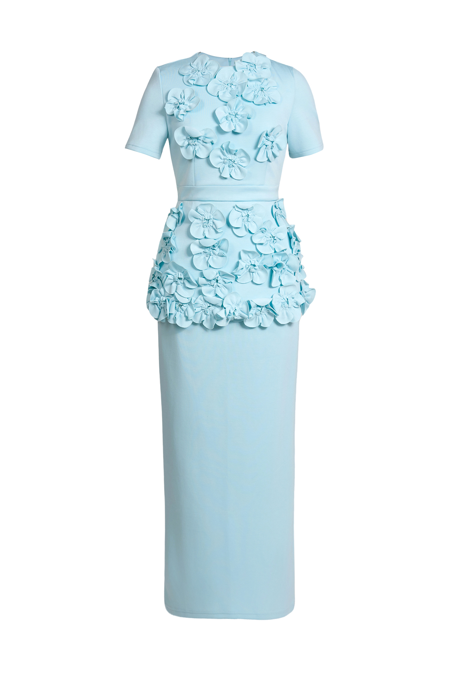 3D Flower Round Neck Short Sleeve Top & Mid Waist Midi Skirt Set