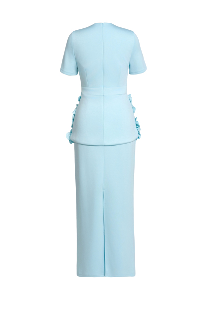 3D Flower Round Neck Short Sleeve Top & Mid Waist Midi Skirt Set