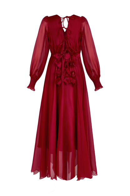 Organza 3D Flower V-Neck Midi Dress