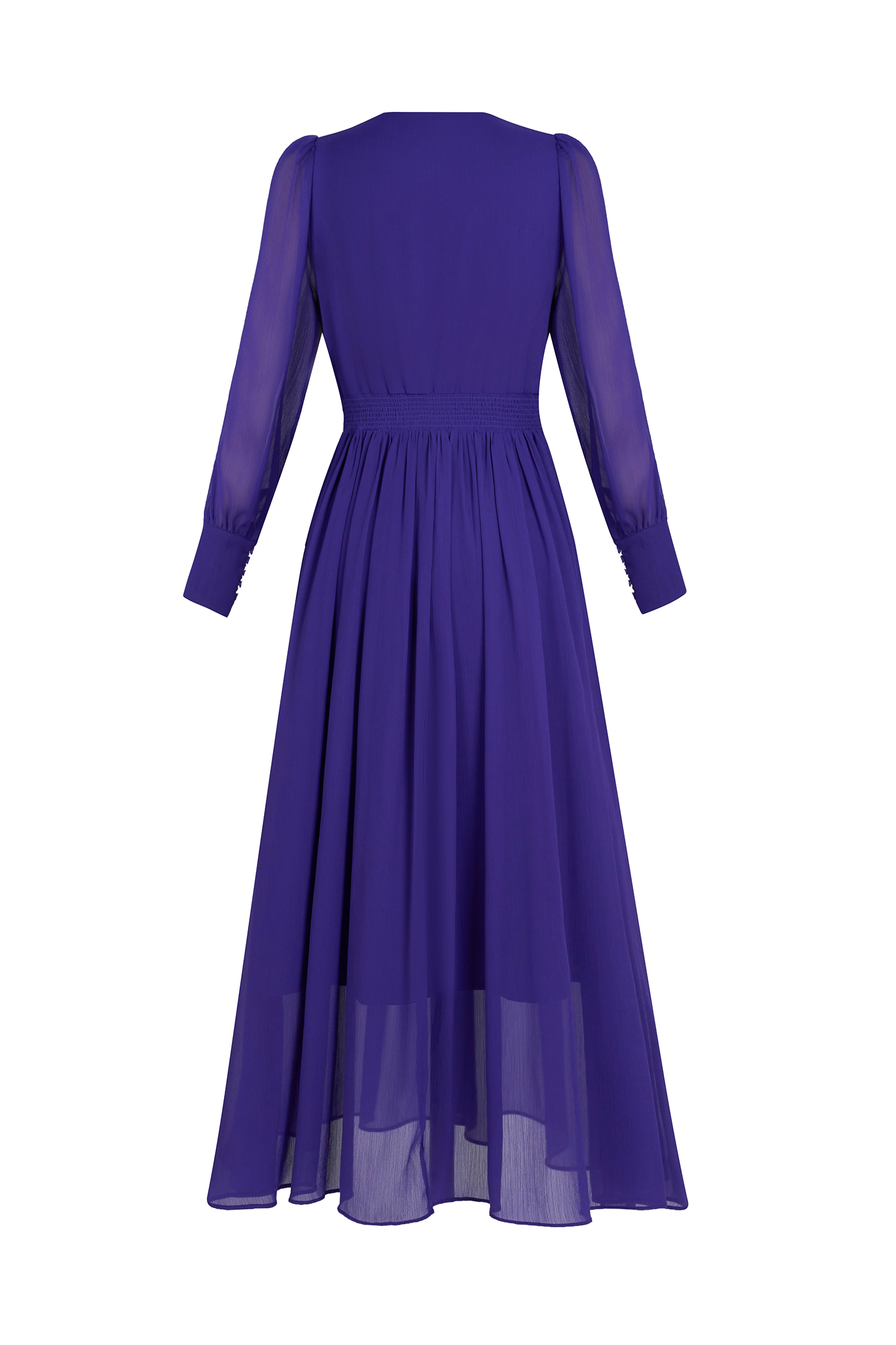 Pleat 3D Flower Long Sleeve Midi Dress