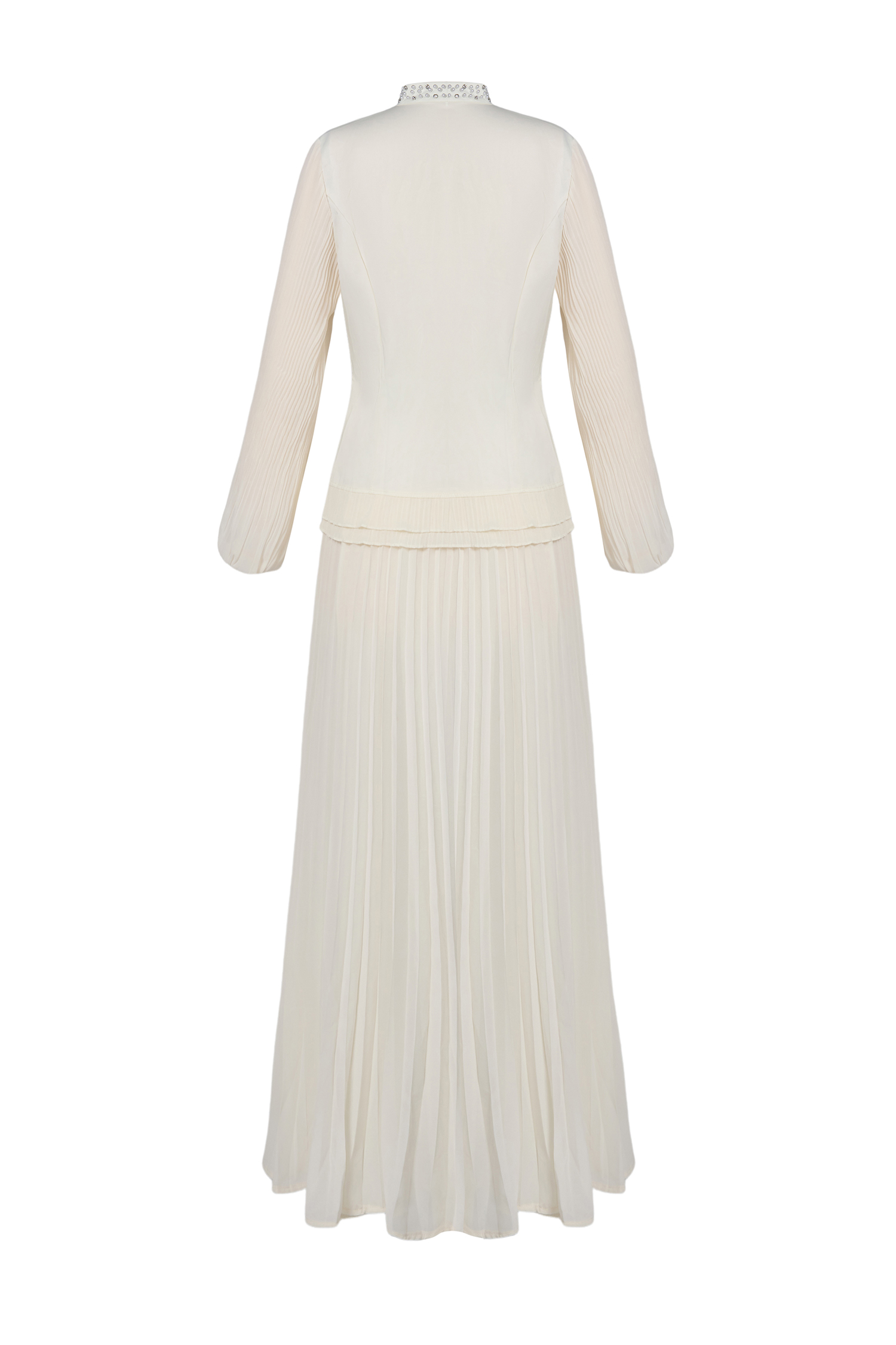 Chiffon Splicing Satin Top & High Waist Pleated Maxi Skirt Set