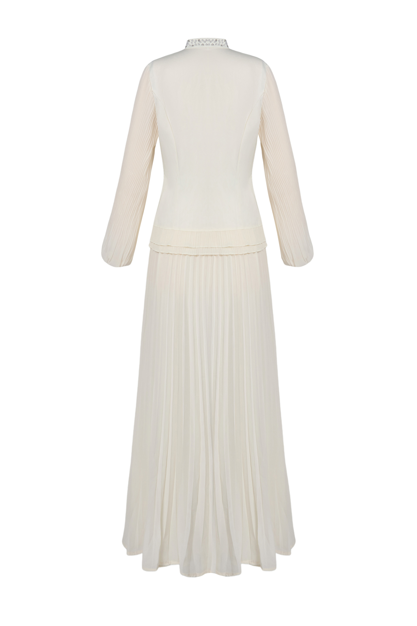 Chiffon Splicing Satin Top & High Waist Pleated Maxi Skirt Set