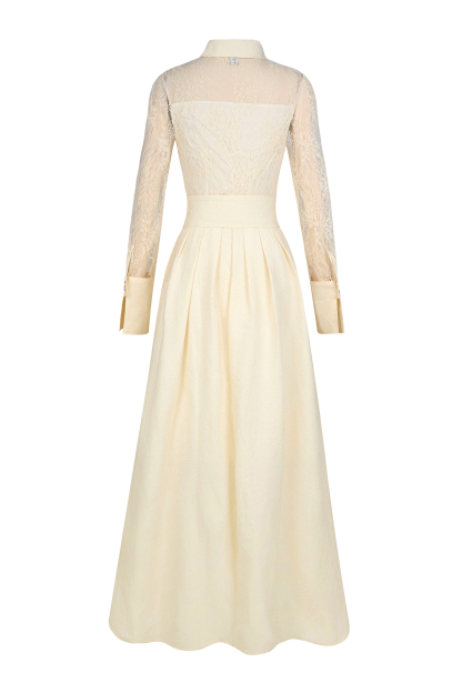 Lace Jacquard Nail Bead Embroidery Maxi Dress