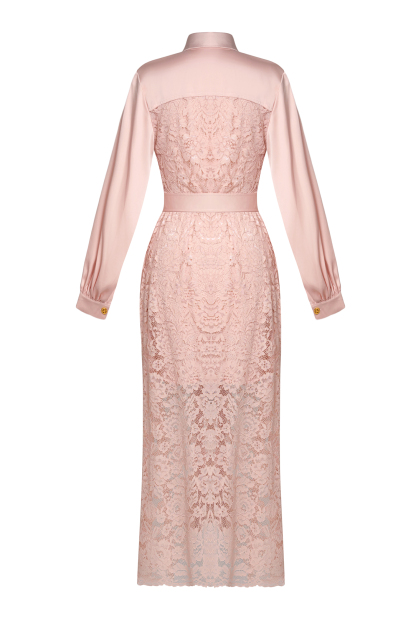 Lace Flapped Lantern Sleeve Midi Dress
