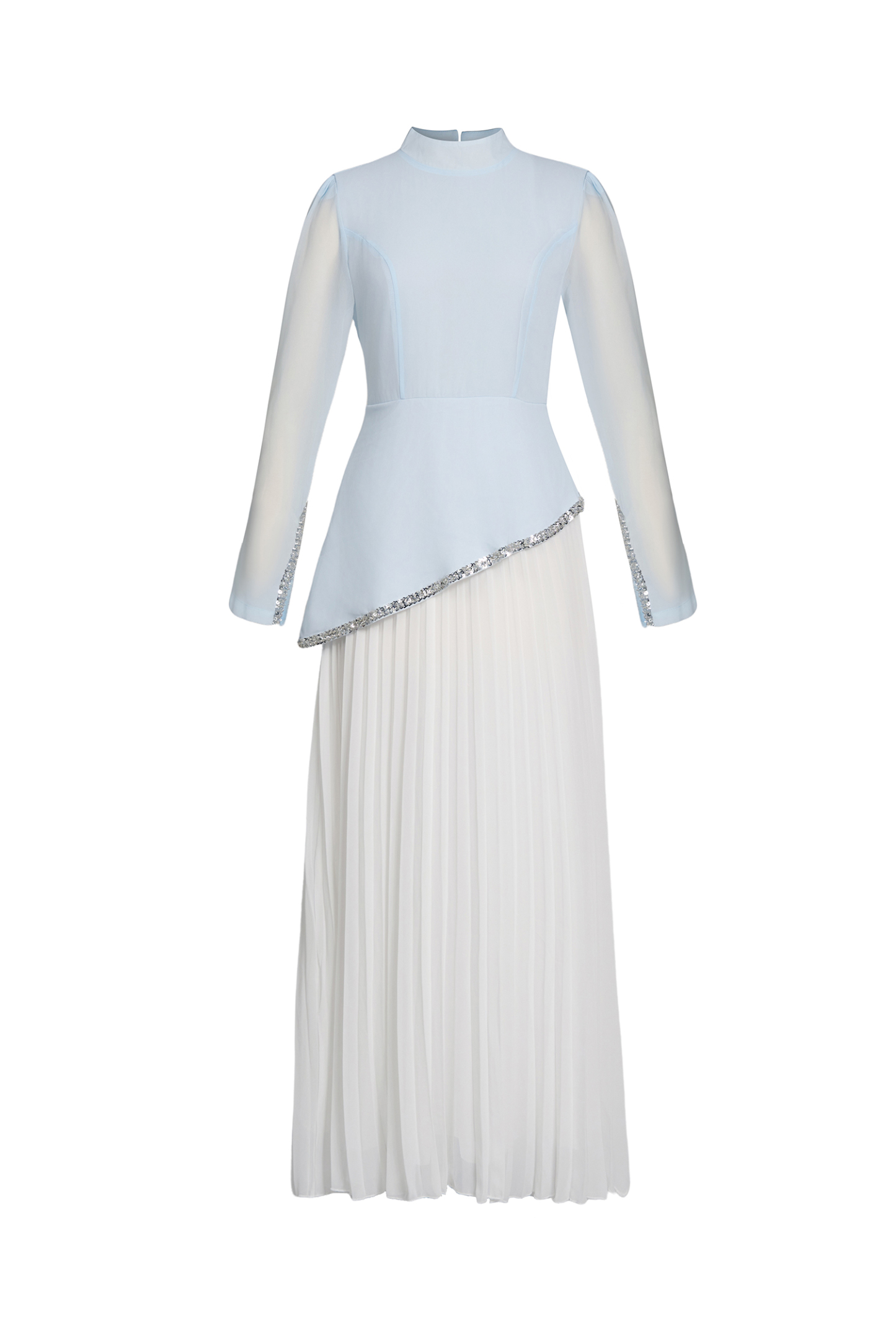 Chiffon Sequin Stand Collar Long Sleeve Maxi Dress