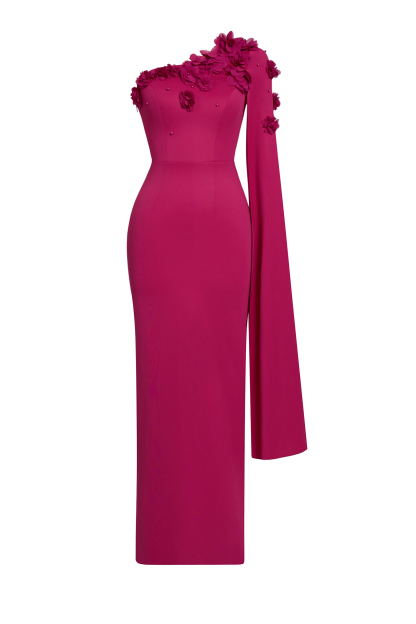 3D Flower Cape Sleeve Slit Midi Dress