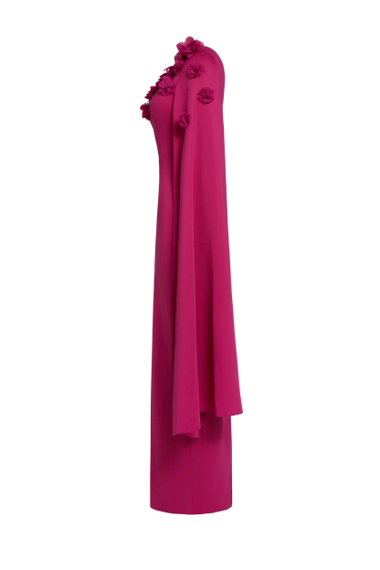 3D Flower Cape Sleeve Slit Midi Dress