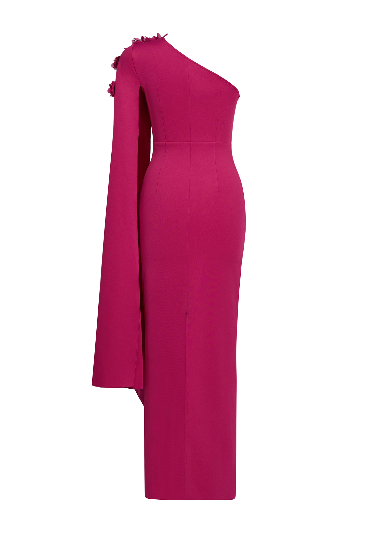 3D Flower Cape Sleeve Slit Midi Dress