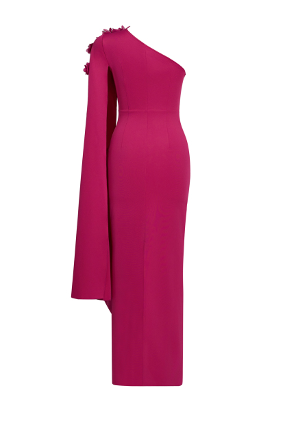 3D Flower Cape Sleeve Slit Midi Dress