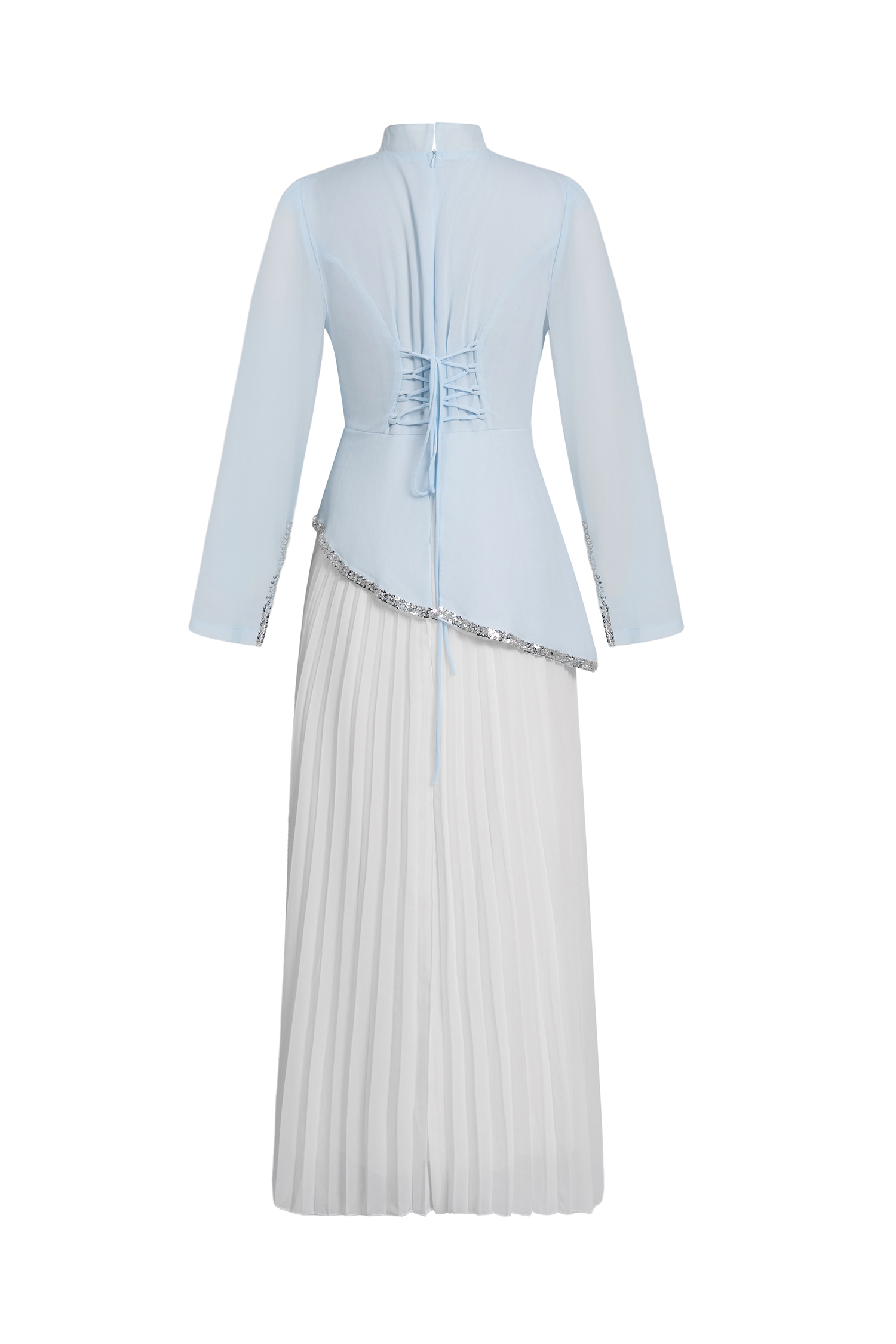 Chiffon Sequin Stand Collar Long Sleeve Maxi Dress