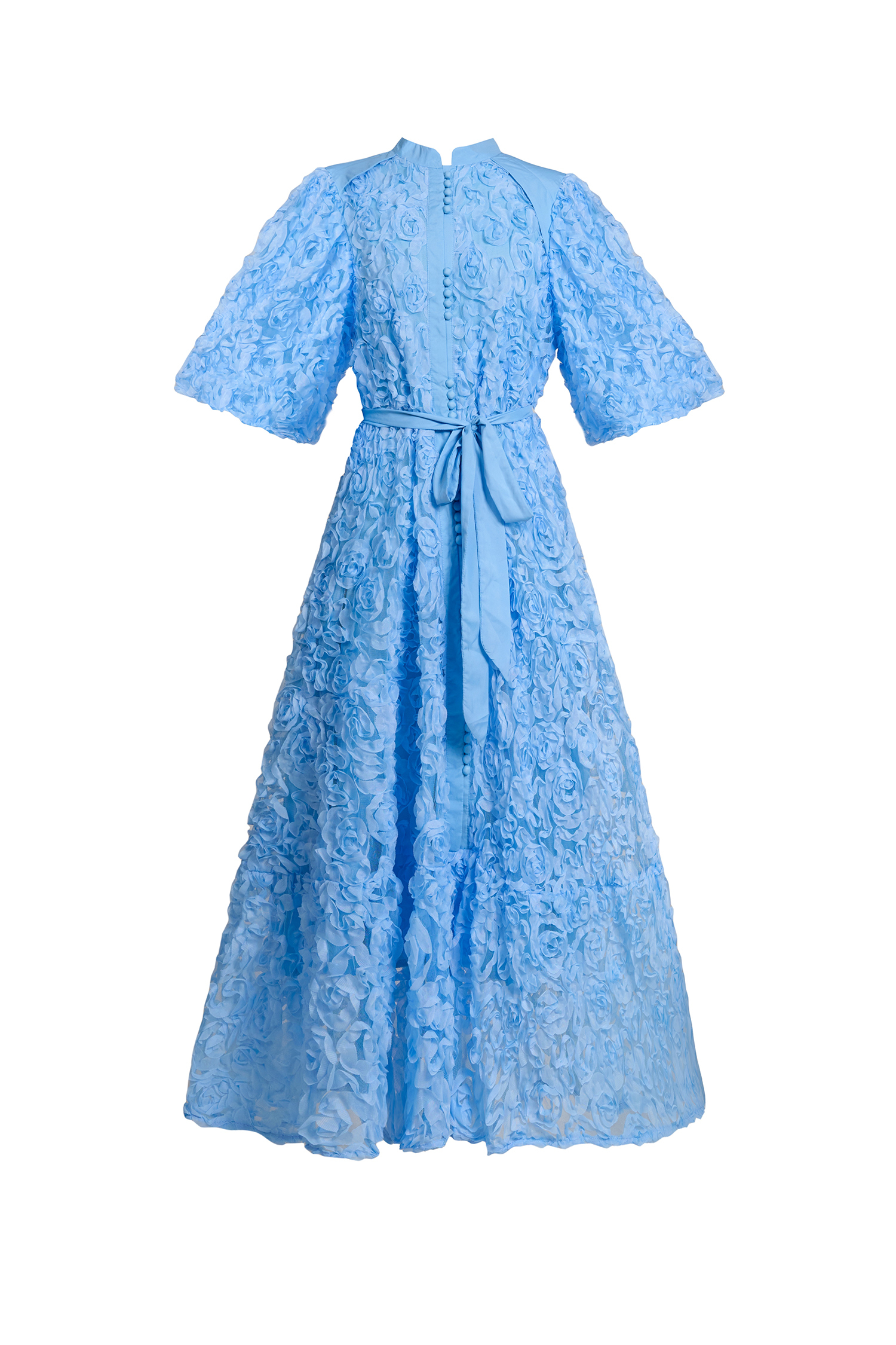 3D Flower Single Breasted Midi Dress With Belt