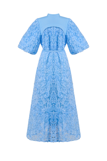 3D Flower Single Breasted Midi Dress With Belt