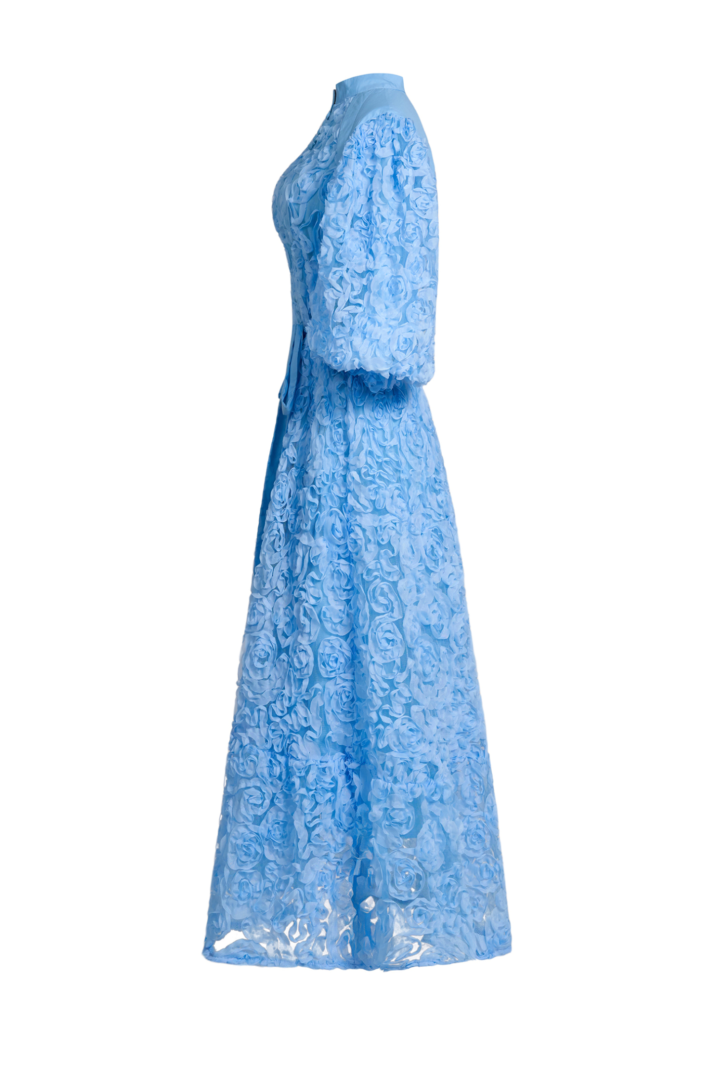 3D Flower Single Breasted Midi Dress With Belt