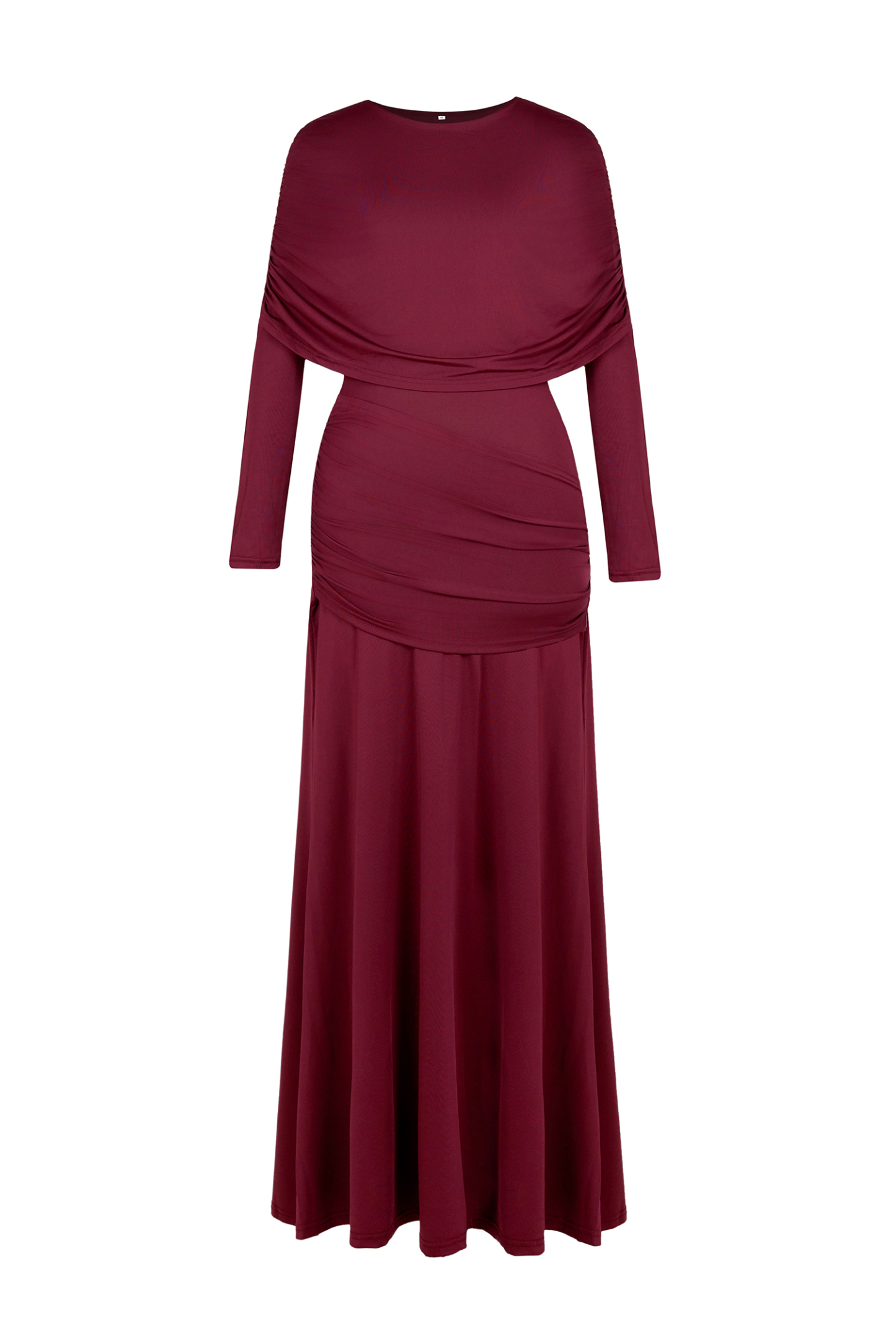 Solid Gathering Long Sleeve Maxi Dress