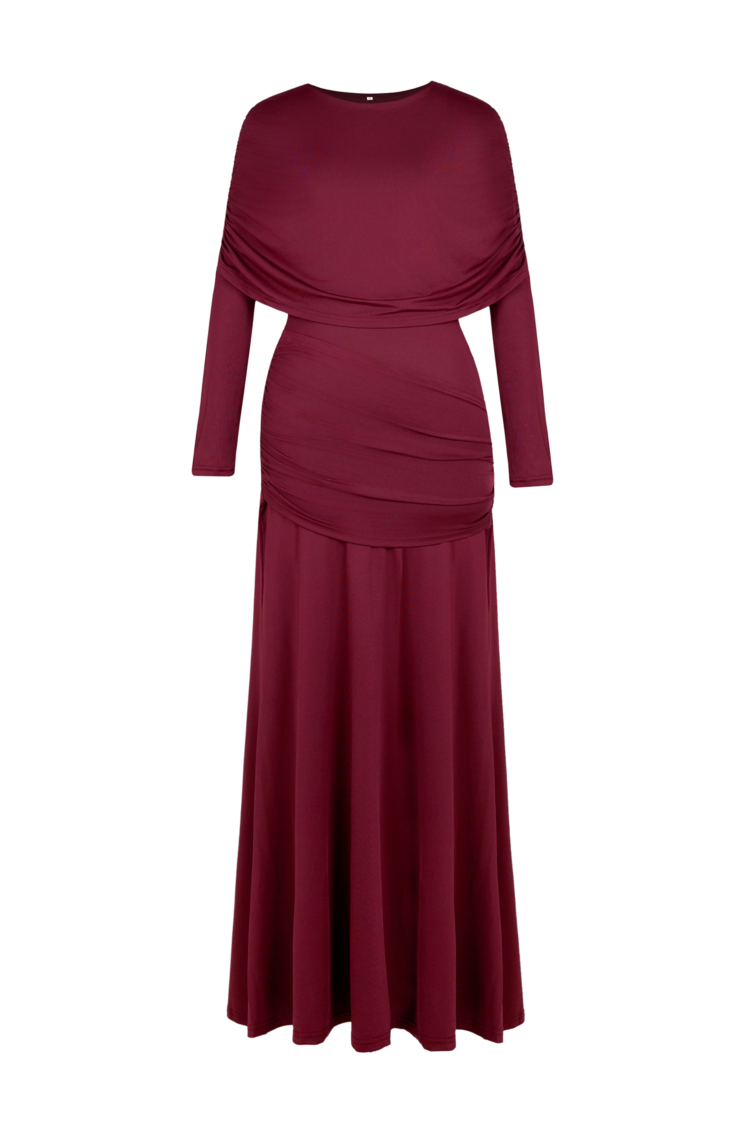 Solid Gathering Long Sleeve Maxi Dress