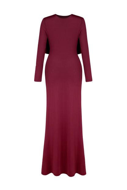 Solid Gathering Long Sleeve Maxi Dress