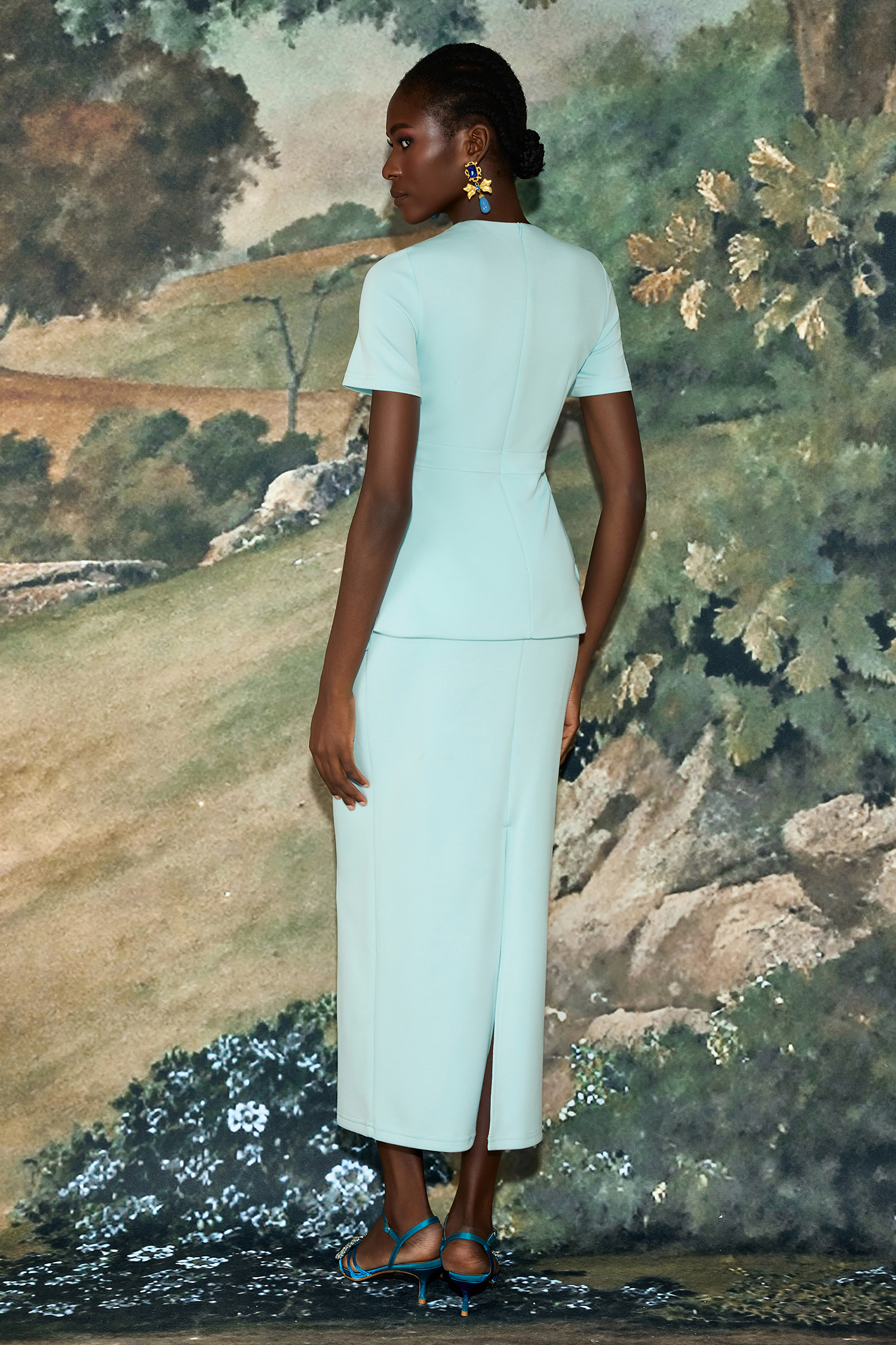 3D Flower Round Neck Short Sleeve Top & Mid Waist Midi Skirt Set