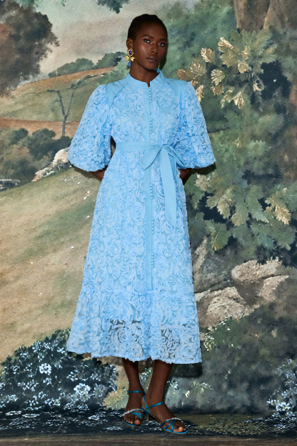 3D Flower Single Breasted Midi Dress With Belt