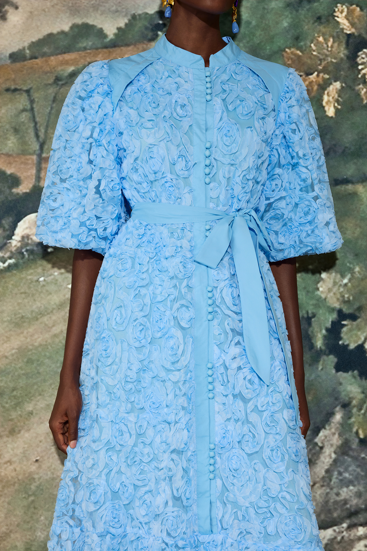 3D Flower Single Breasted Midi Dress With Belt