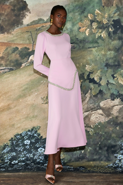 Rhinestone Long Sleeve Midi Dress