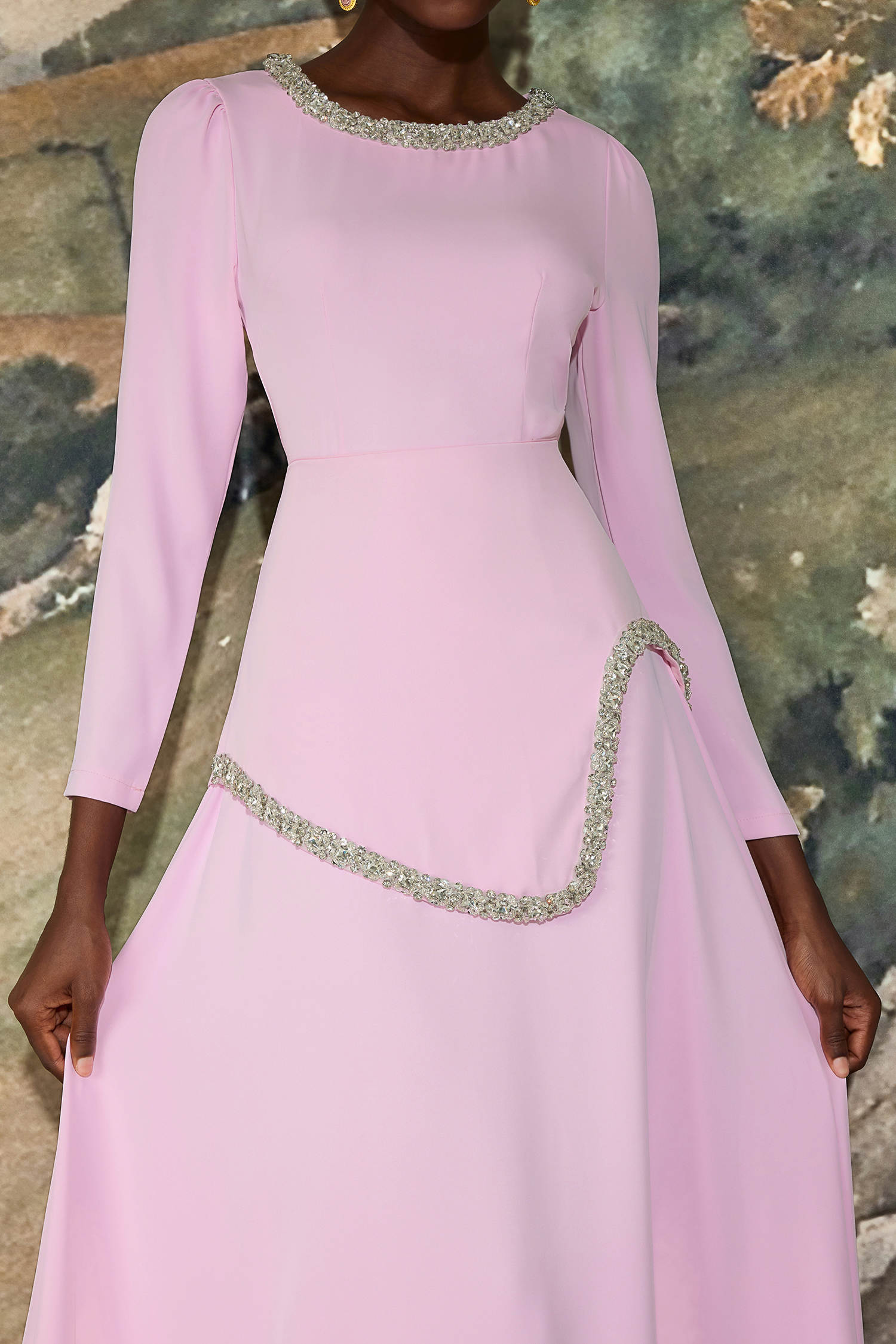 Rhinestone Long Sleeve Midi Dress