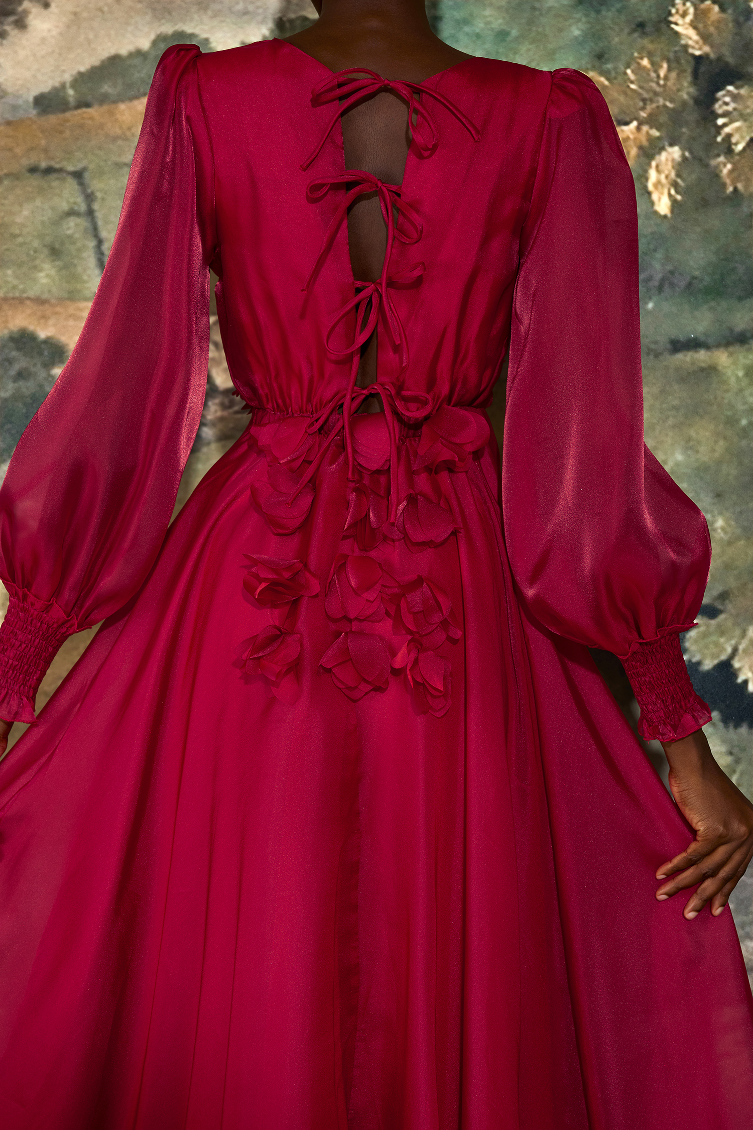 Organza 3D Flower V-Neck Midi Dress