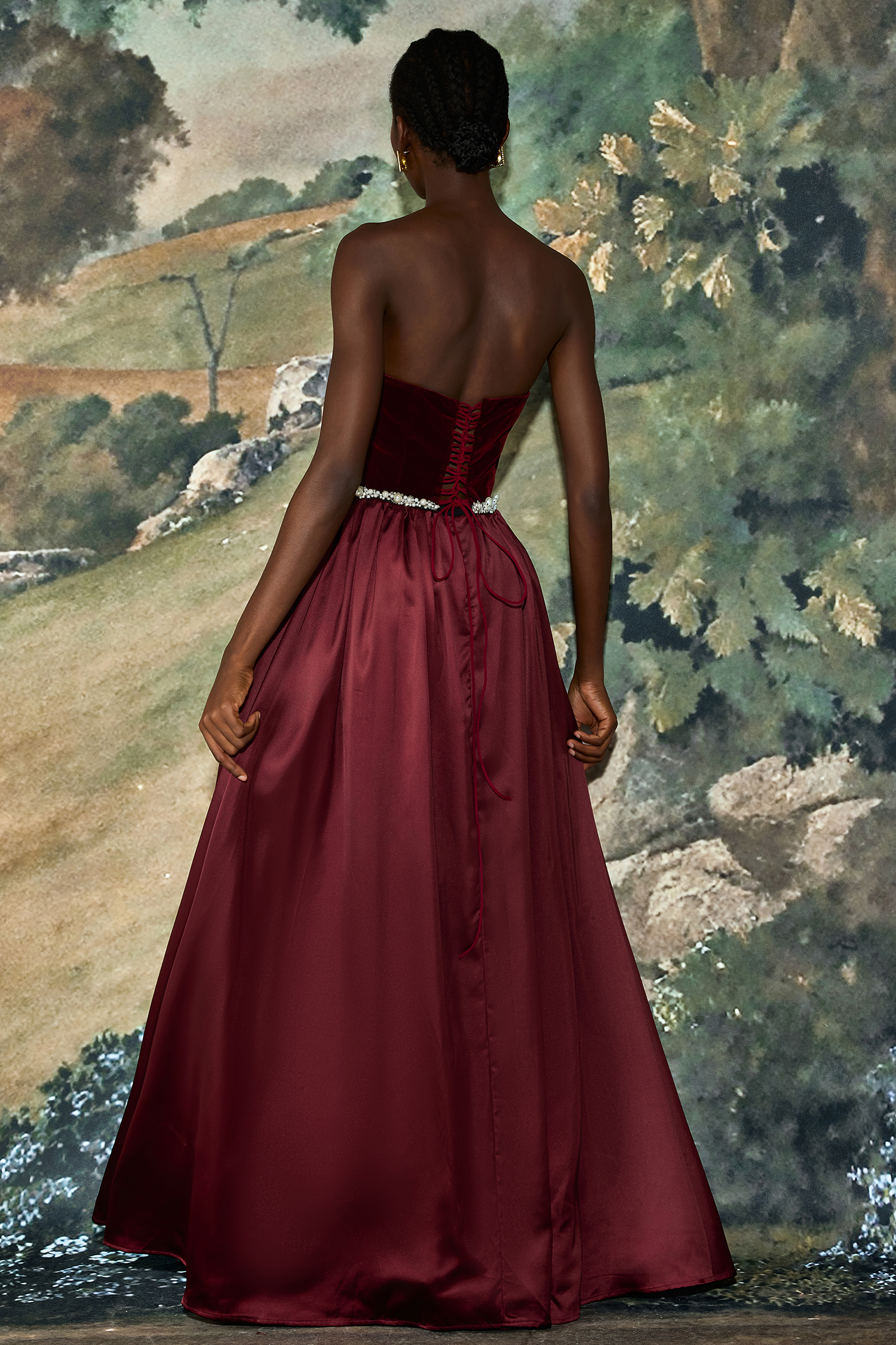 Satin Splicing Velvet Maxi Dress