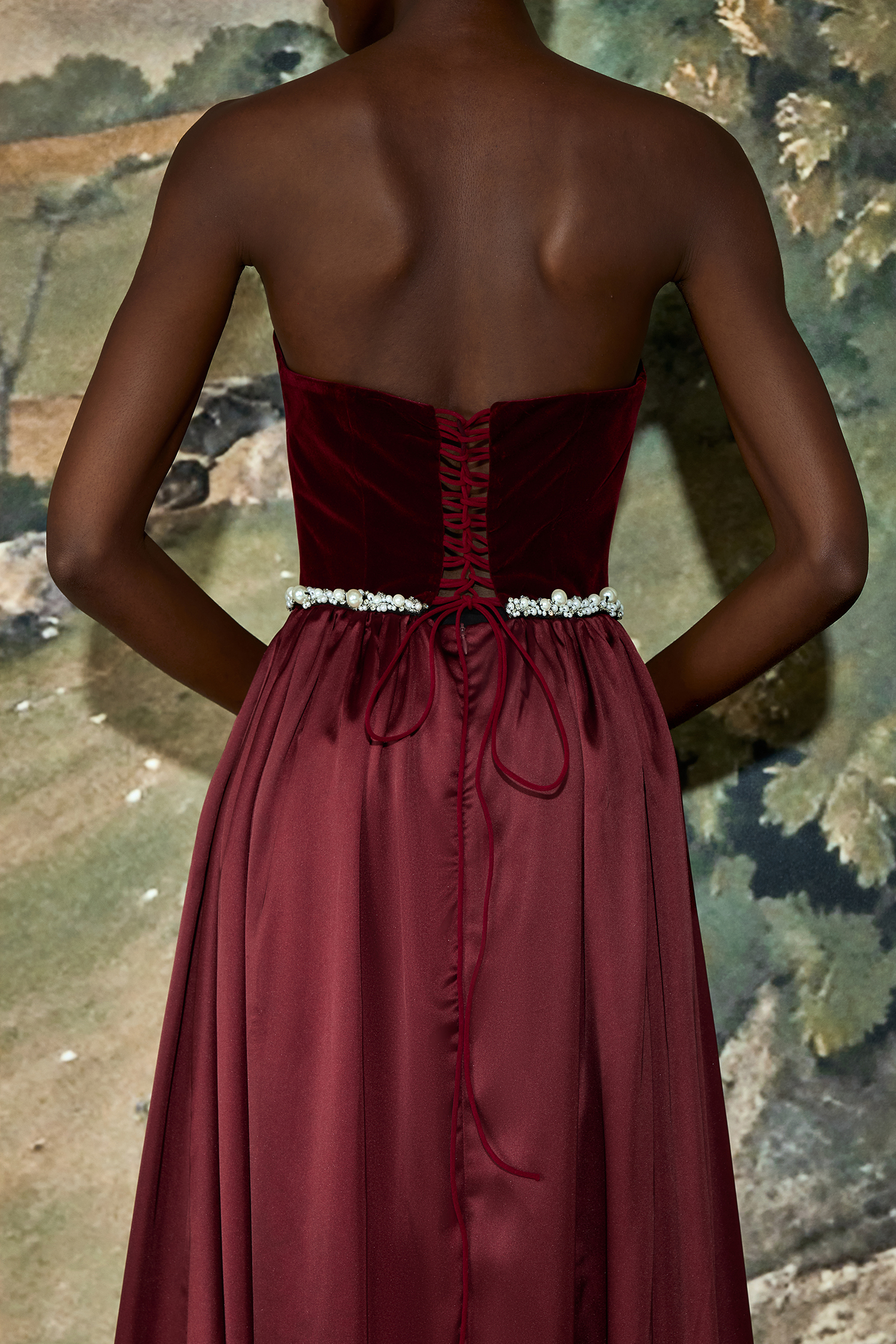 Satin Splicing Velvet Maxi Dress