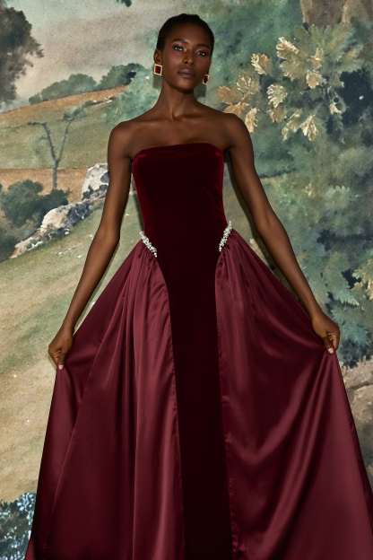 Satin Splicing Velvet Maxi Dress