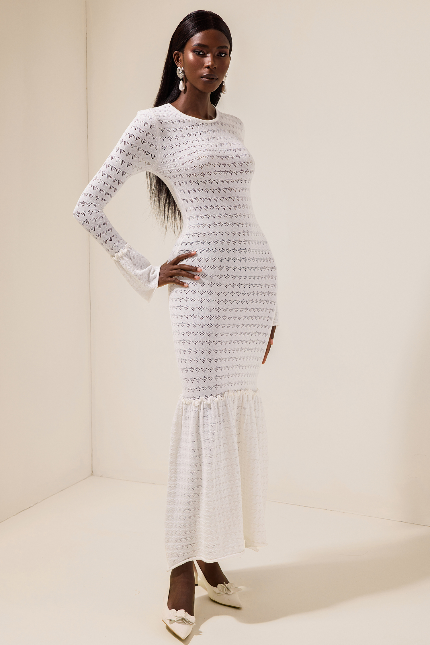 Jersey Ball Sleeve Round Neck Maxi Dress