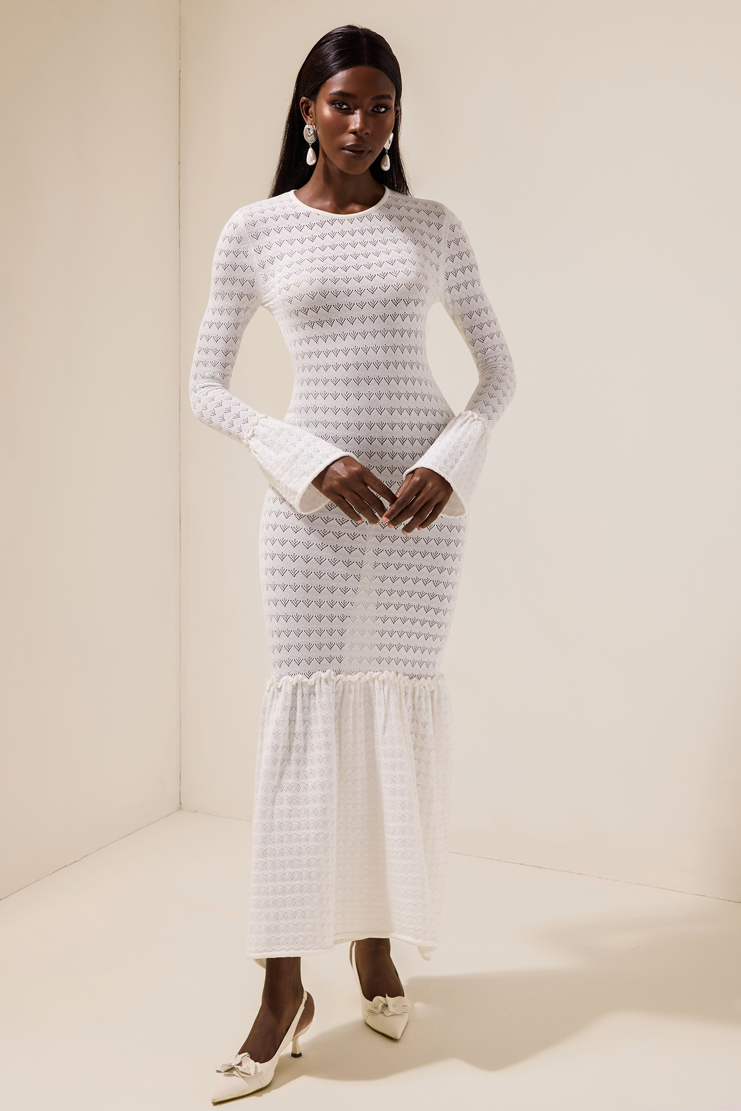 Jersey Ball Sleeve Round Neck Maxi Dress