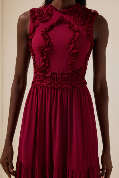 Chiffon Frill Sleeveless Midi Dress