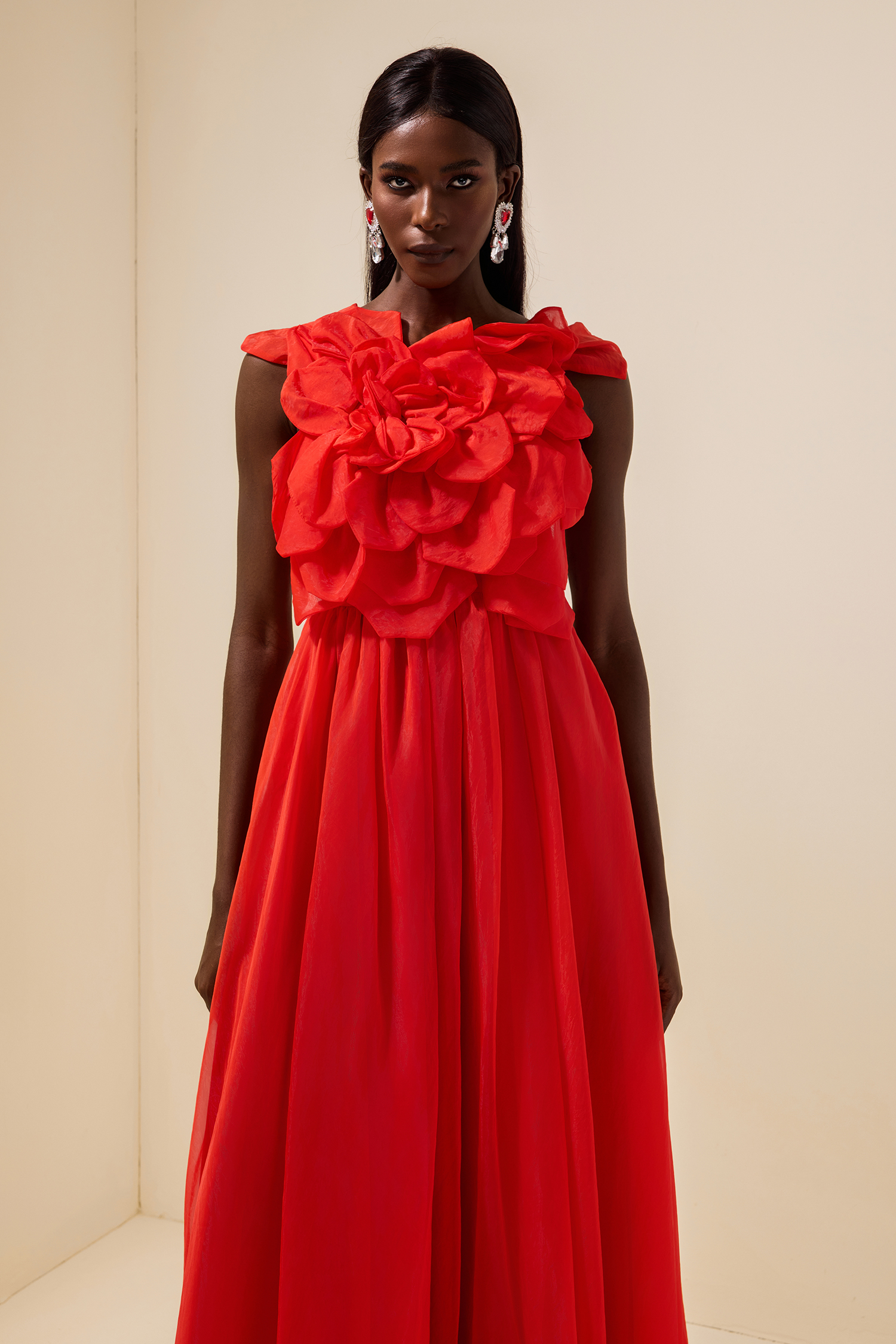 Mesh 3D Flower Maxi Dress