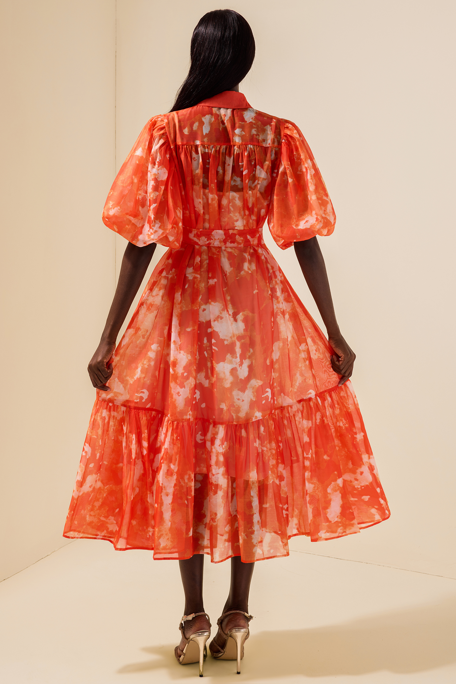 Abstract Print Single Breasted Midi Dress With Belt